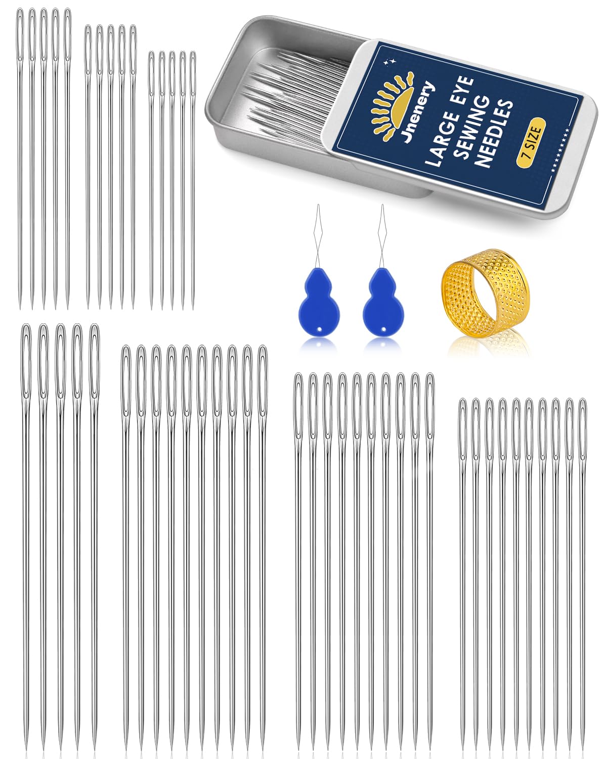 50 Pcs Large Eye Sewing Needles, 7 Size Embroidery Needles for Handsewing