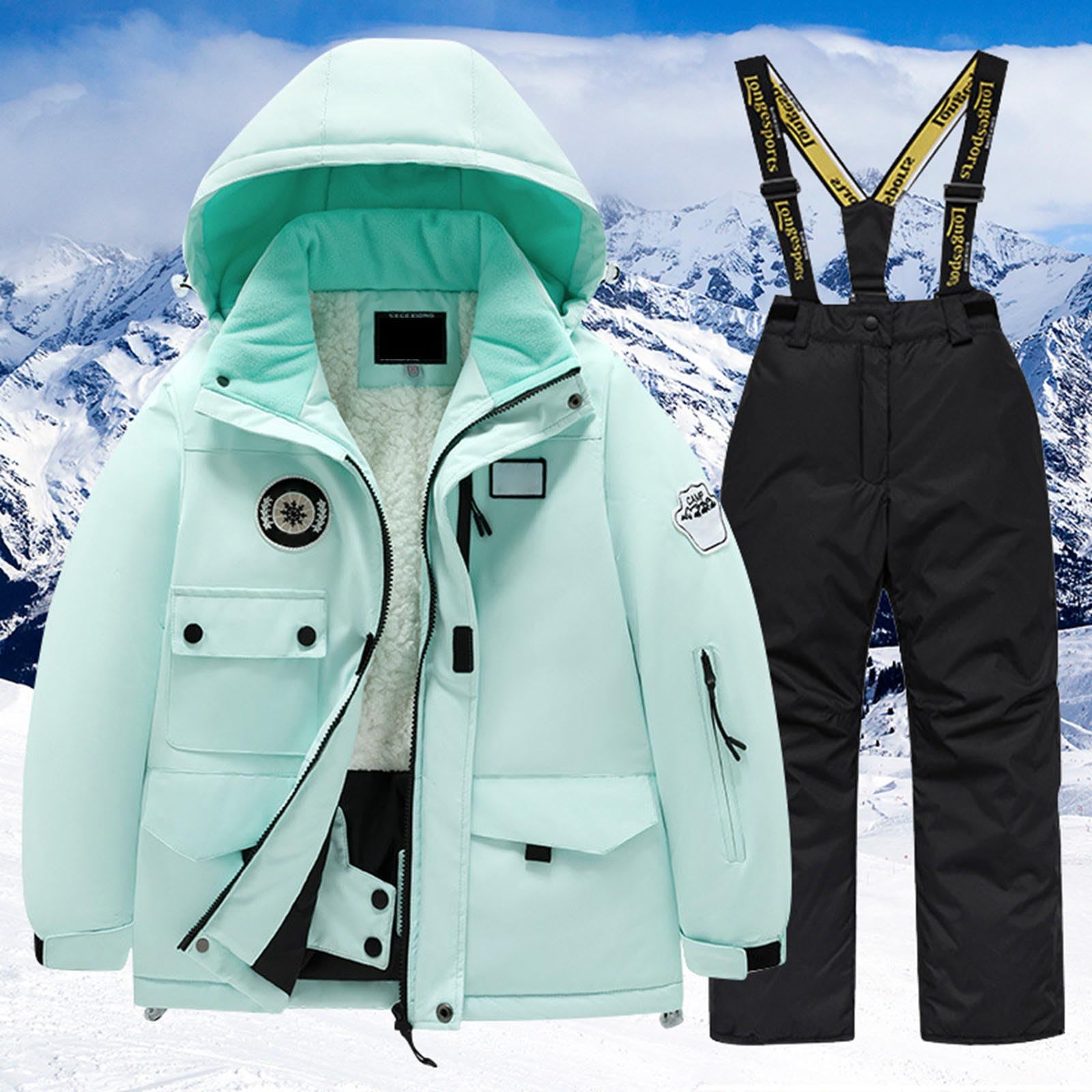 Generisch Combinaison de ski en polaire pour enfant - Veste et pantalon - Équipement d'hiver pour filles - Sports de neige