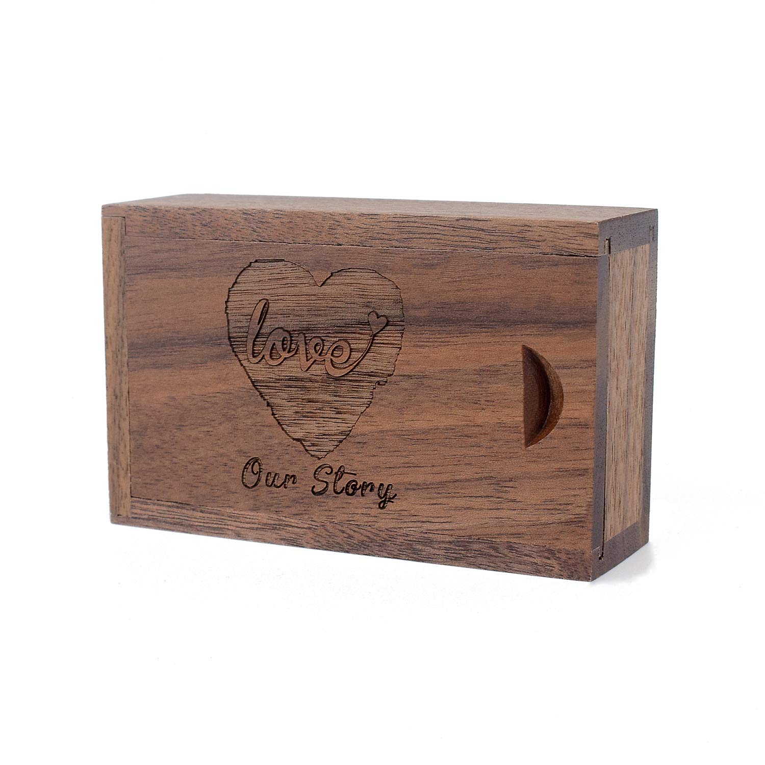 64GB USB 3.0 Stick with Walnut Box, 64GB USB Flash Drive with Box Engraved Our Story for Wedding, Photography, Family, Friends, Couples