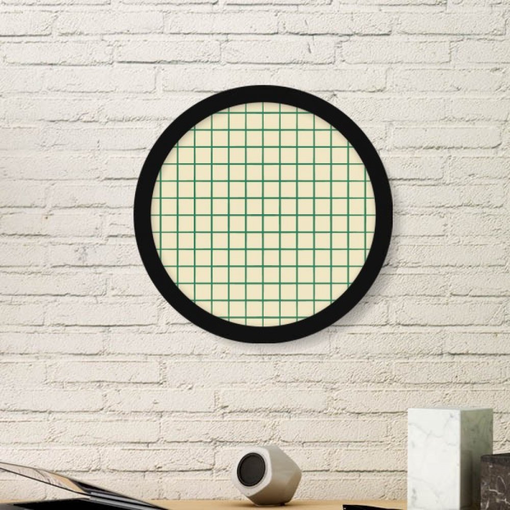 Cadre photo rond en bois noir avec peinture motif de grille verte de taille moyenne