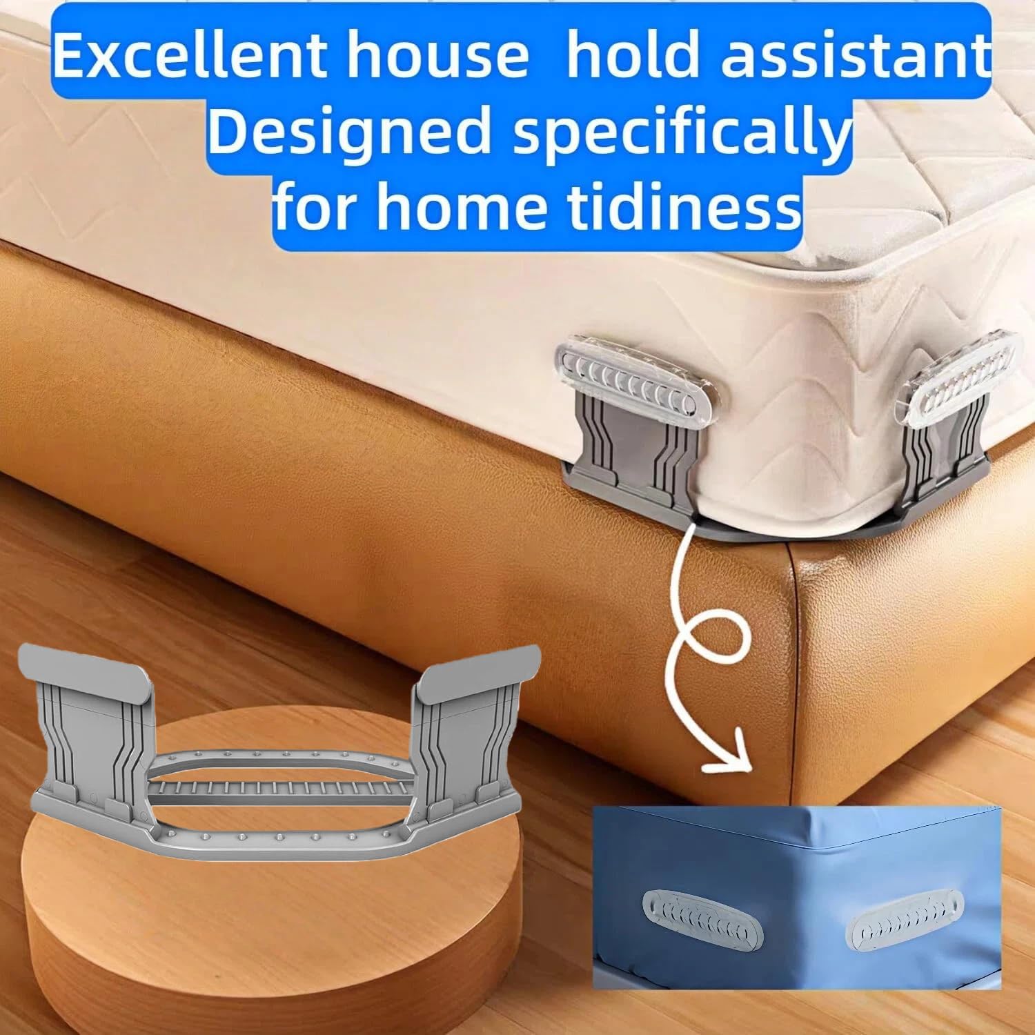4 tenditori universali per Lenzuola con Clip di bloccaggio: impediscono Lo Scivolamento per materassi di Qualsiasi Dimensione, Montaggio rapido e Lenzuola permanentemente tese (Grigio)
