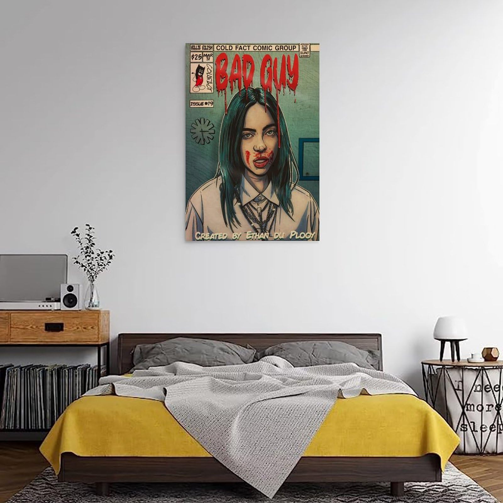 Poster Sur Toile Billie Eilish 30x30 Cm - Déco Chambre, Bureau, Cadeau Fan