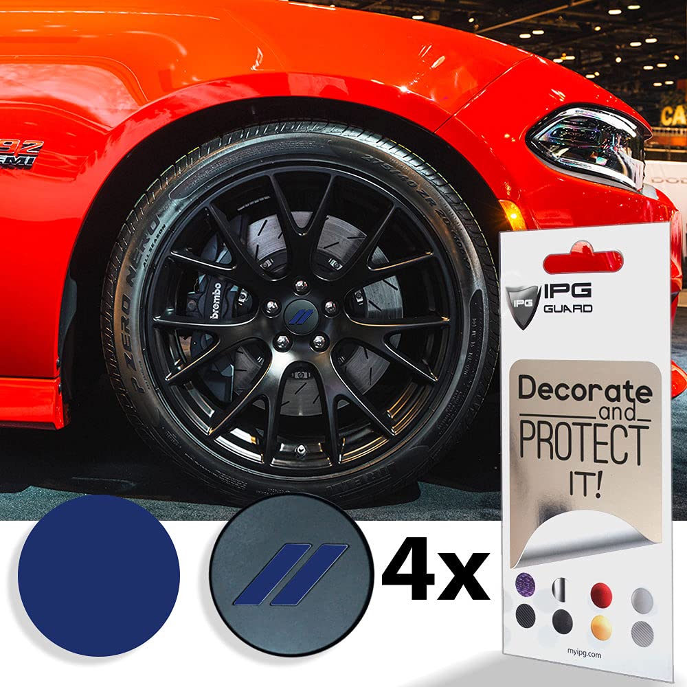 IPG Compatible for Dodge Charger Challenger Durango Wheel Center Cap Decal Sticker Wrap Kit Personalize Your Vehicle (Inner Logo, Navy Blue)