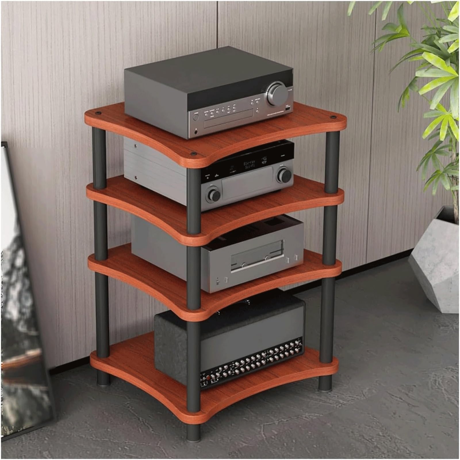 Rack audio a 4 livelli aperto AV Cabinet Stereo Equipment Shelf Audio-Video Storage finitura marrone ideale per Home Theater & Music Setup