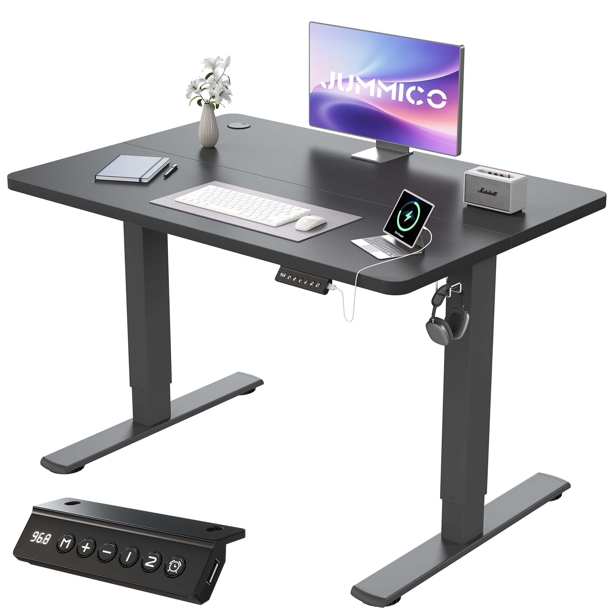 JUMMICO Electric Desk Standing Desk Height Adjustable Desk 100x60cm CarbonBlack