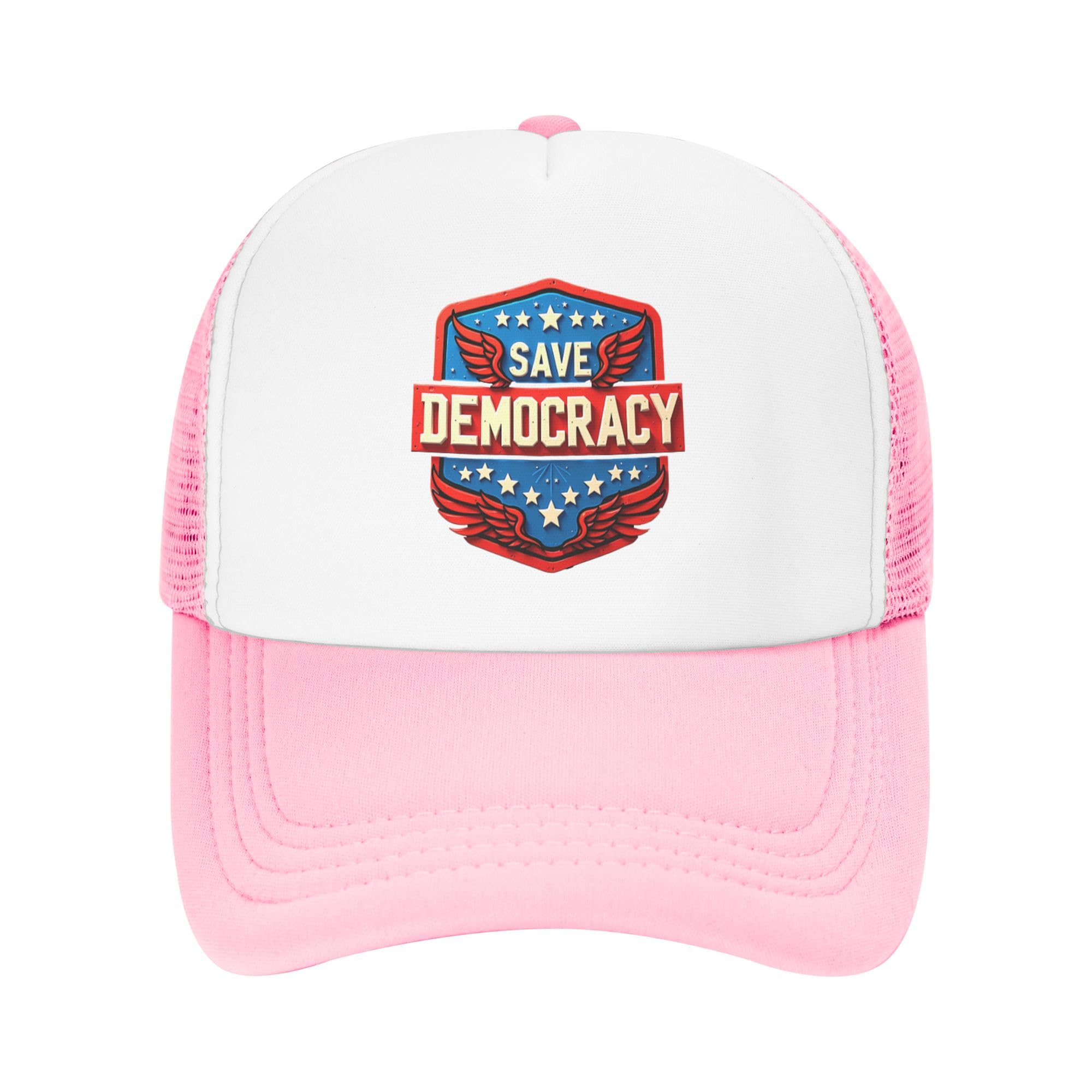 Save Democracy Trucker Hat American Patriotic Defend Democracy Kids Hats Adjustable Mesh Baseball Cap - Pink