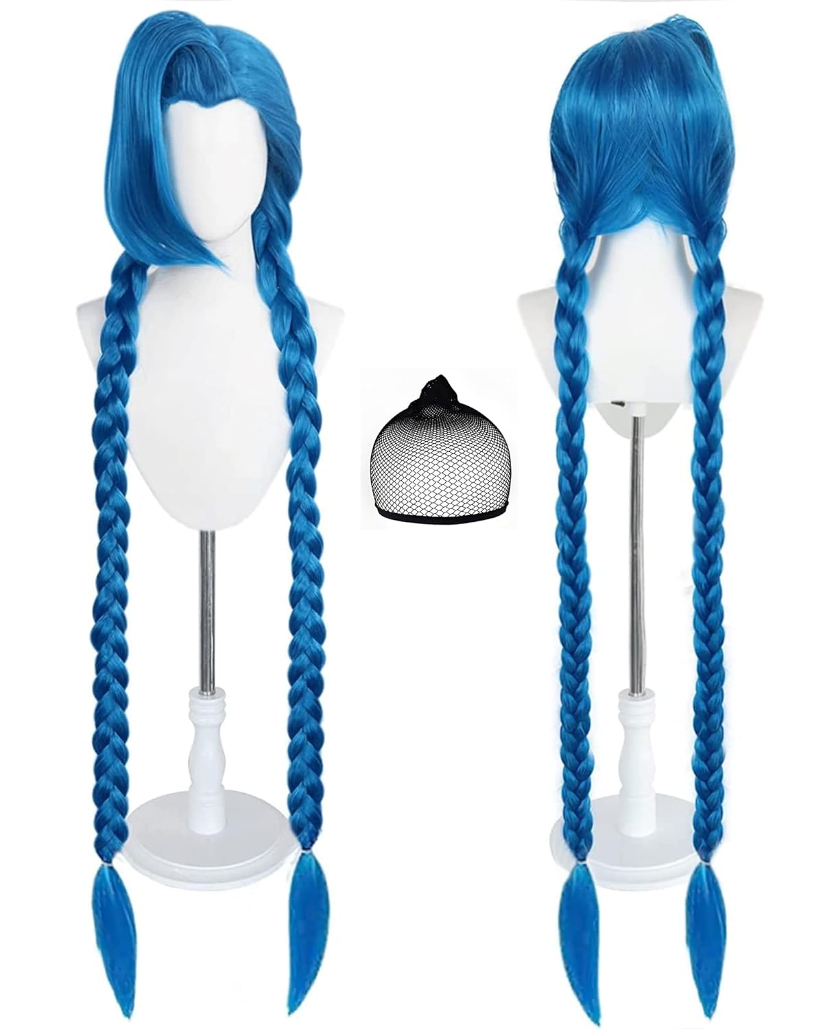 BESTBEL+Hair Cap Blue Braide Wig for Women Long Blue Wig for Women Blue Anime Synthetic Wigs for Halloween Cosplay Womens Cosplay Outfit for Costume Party Dark Blue