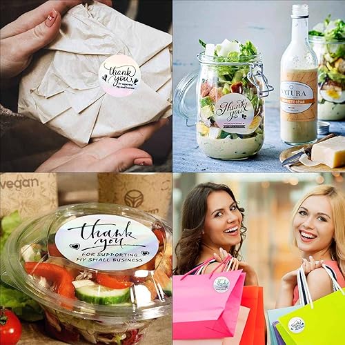 Miniatura 3 de 600 calcomanías holográficas plateadas de Thank You Supporting My Small Business de 15 pulgadas redondas arcoíris negocios negocios boutiques