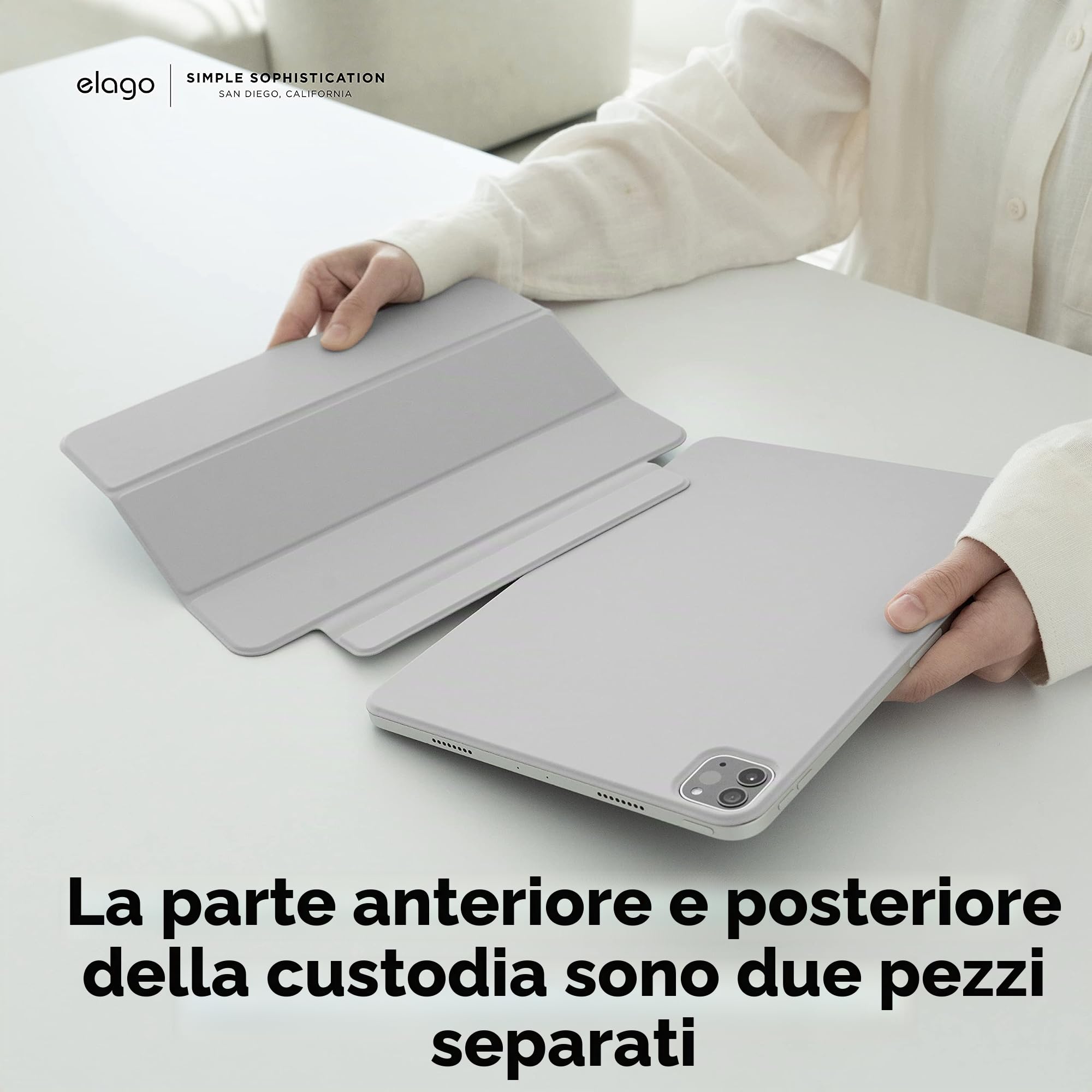 elago Custodia Folio Magnetica per iPad Air 11 (M4/M3/M2), iPad Air (5ª/4ª), iPad Pro 11 (1ª), Compatibile con Apple Pencil, Piastra Posteriore per Superfici Metalliche [10.9 pollici] (Grigio Chiaro)