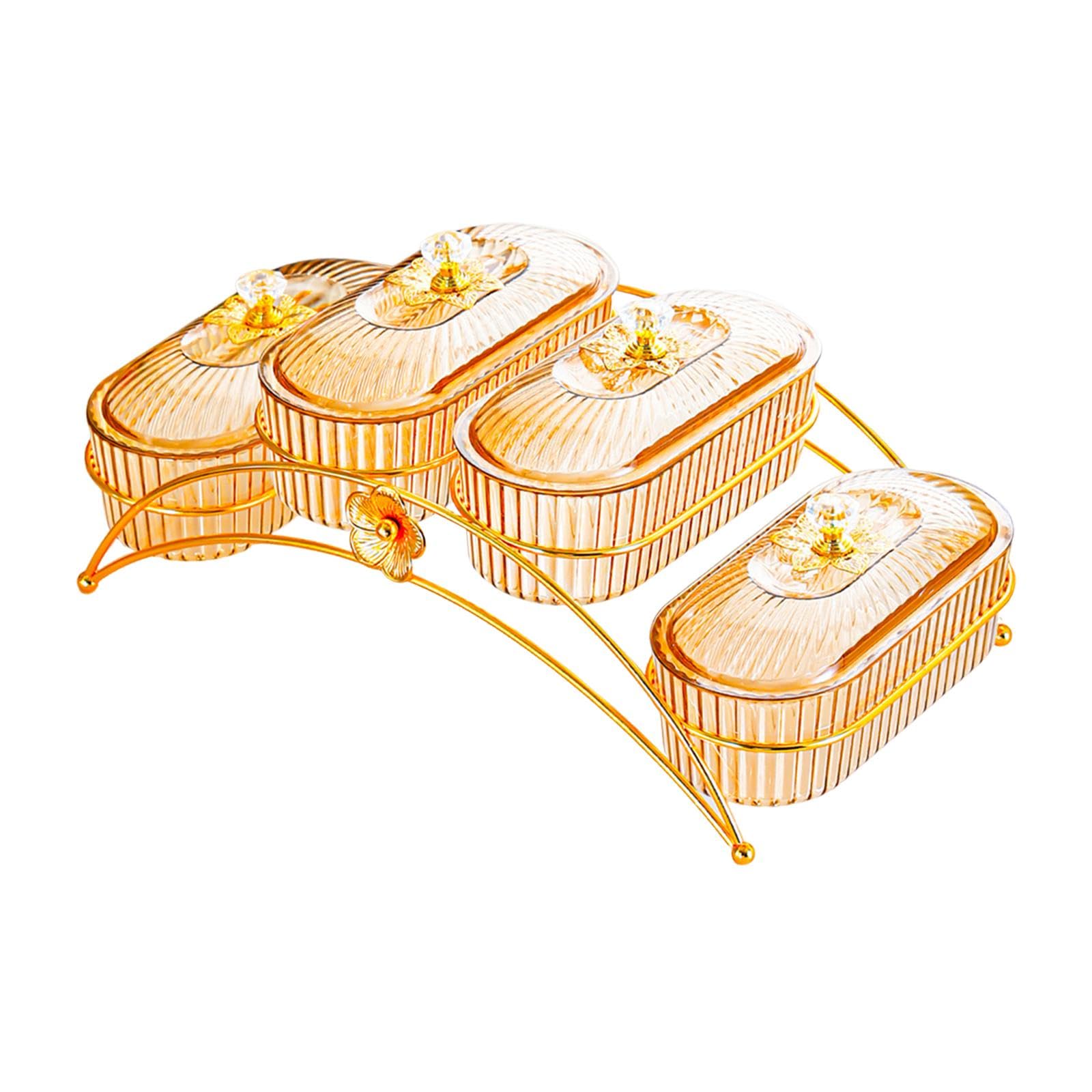 Amagogo Plateau de Noix et Fruits Secs, Plat à Collation avec Couvercle, 4 Grilles Ambre