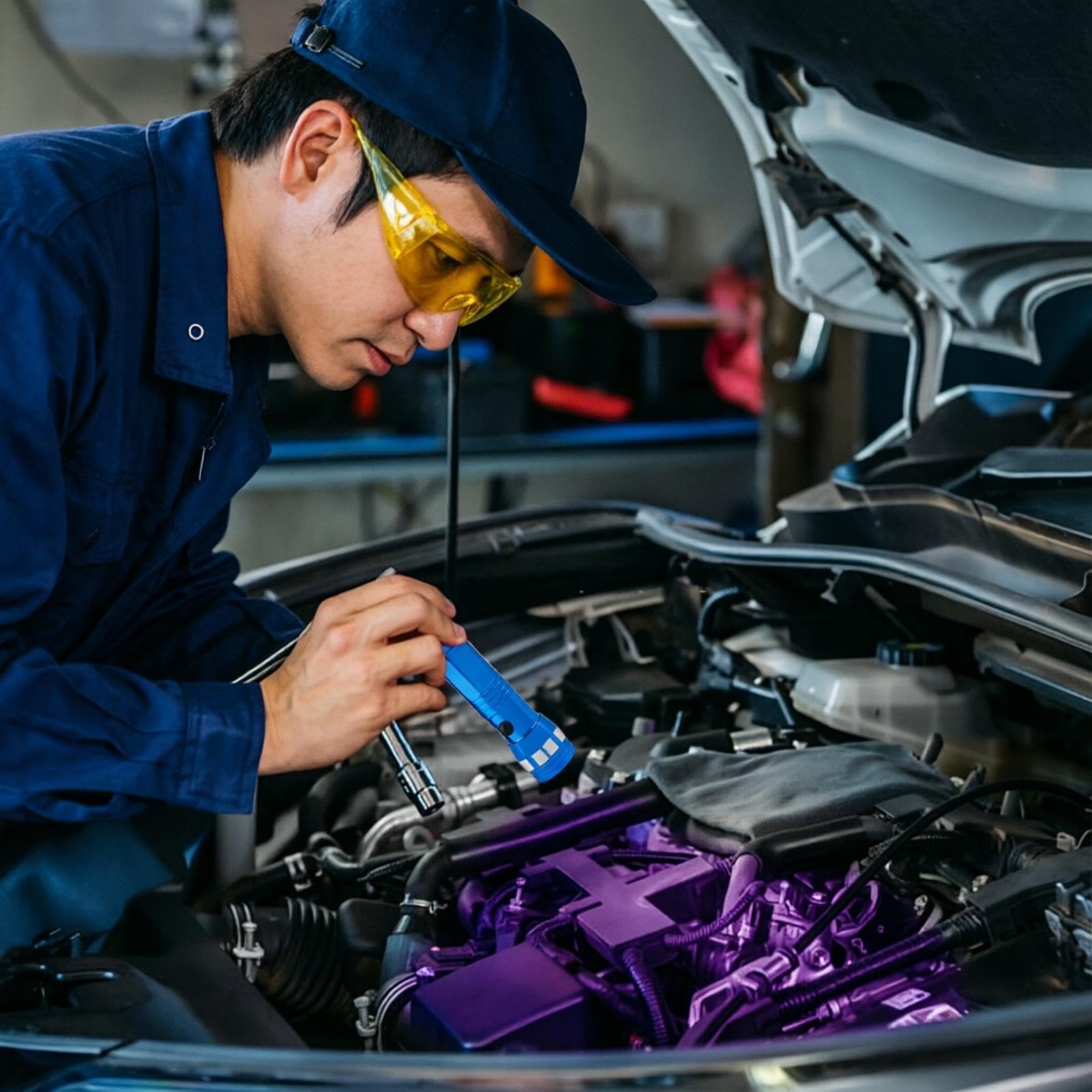 Kit Rilevamento Perdite AC - Torcia UV Occhiali Protettivi Cercaperdite Di Precisione | Per Aria Condizionata Auto Motore Radiatore Frigorifero Evaporatore Compressore Officina