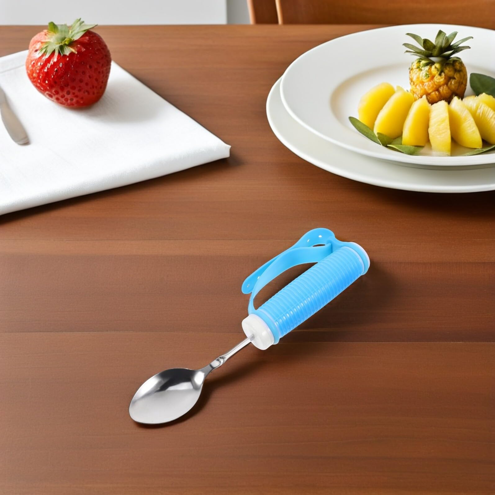 Set Manico Ispessito Antiscivolo per Anziani in Acciaio Inossidabile Posate Adattive Cucchiaio e Forchetta Ergonomici per Recupero Ictus e Uso Domestico