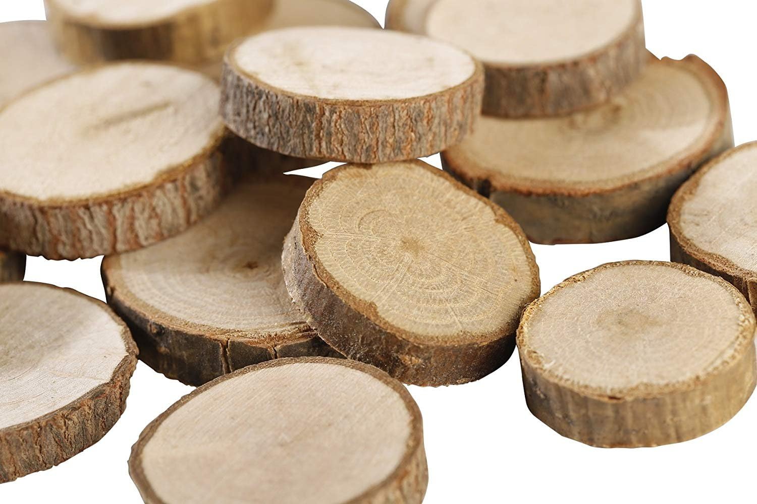 Gmark Natural Wood Slices 1"-1.5" Unfinished Round Discs 50 ct, Tree Bark Wooden Circles for DIY Crafts GM1083