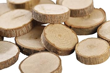 Gmark 50-Pack Natural Wood Slices, 1 to 1.5 Inch Unfinished Round Wooden Circles with Tree Bark, Small Craft Wood Discs for Ornaments, Painting, Pyrography & DIY Arts GM1083