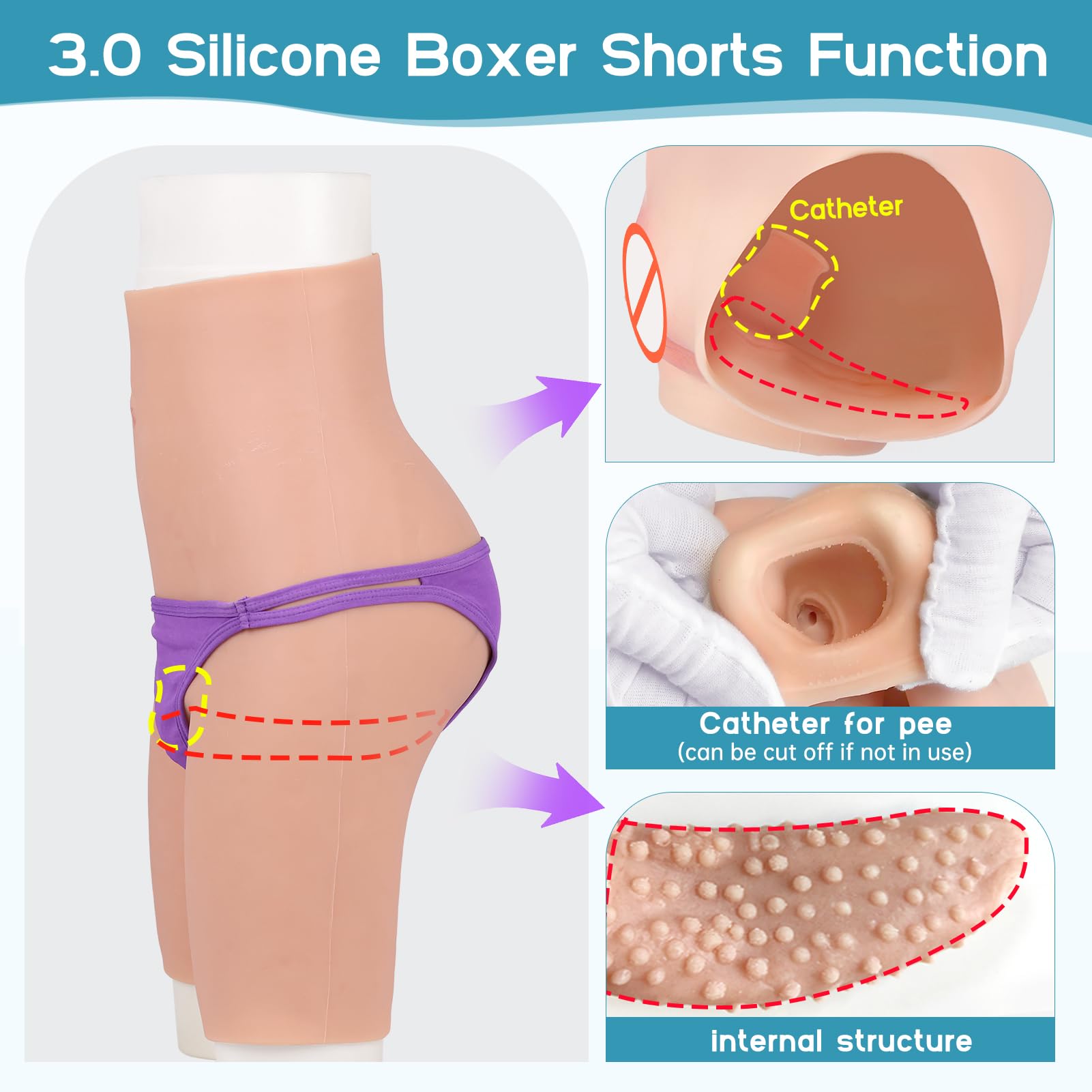 3.0 Ultra Shorts en Silicone avec Cathéter Urinaire Apparence Féminine pour Travestis Faux Vagin Artificiel Trans Cosplay Érotiques Culotte