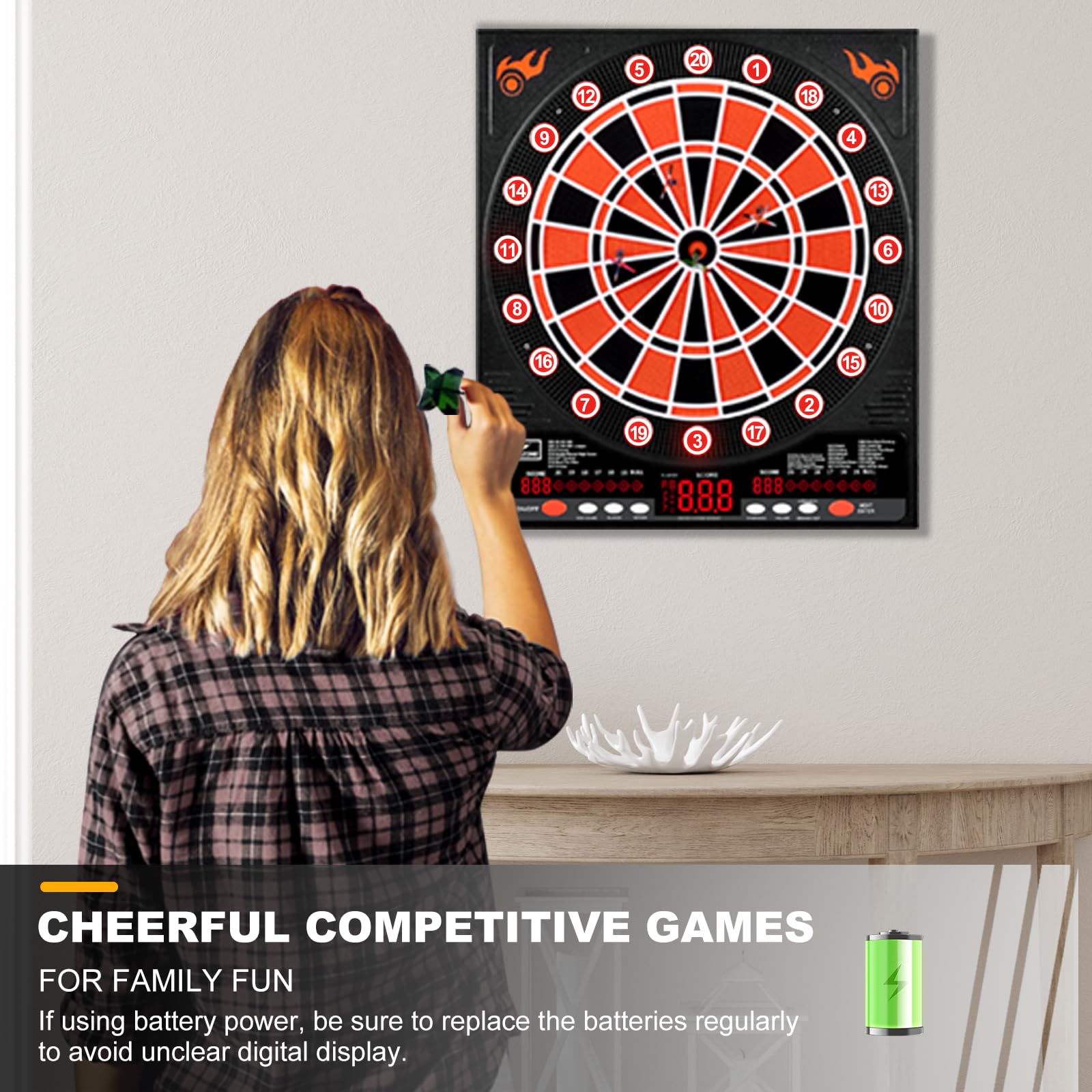 Elektronische Dartscheibe, 12 Darts Weiche Spitze, Digitale Dartscheibe für Erwachsene, 34 Spiele 355 Varianten Auto Scoring, LED Verbesserte Beleuchtete Display Wandhalterung für Home Bar Party