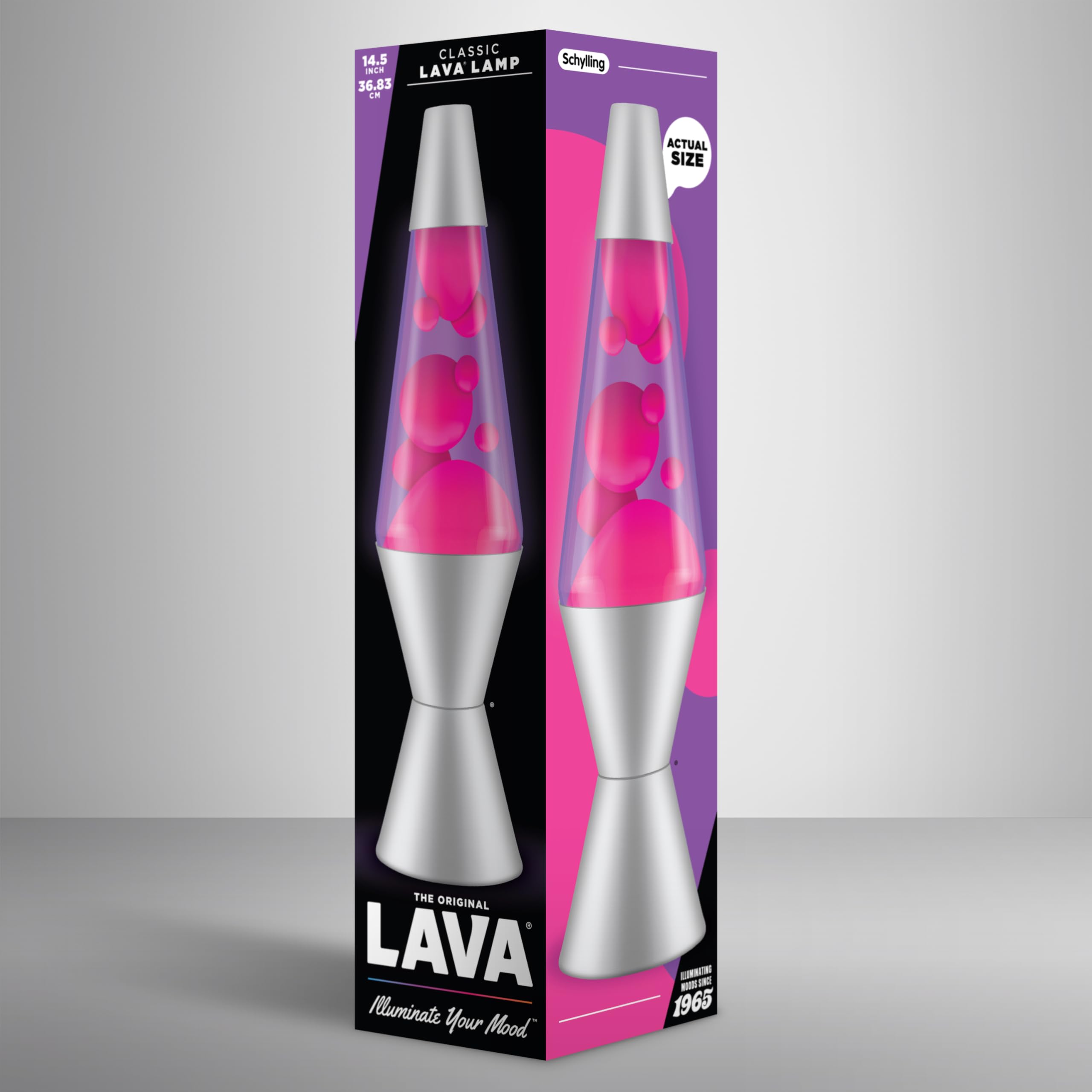 LAVA® - Lámpara Lava 2121, cera rosa, líquido morado, base y tapa plateados, original de 14,5 pulgadas. Lámpara de movimiento marca LAVA®