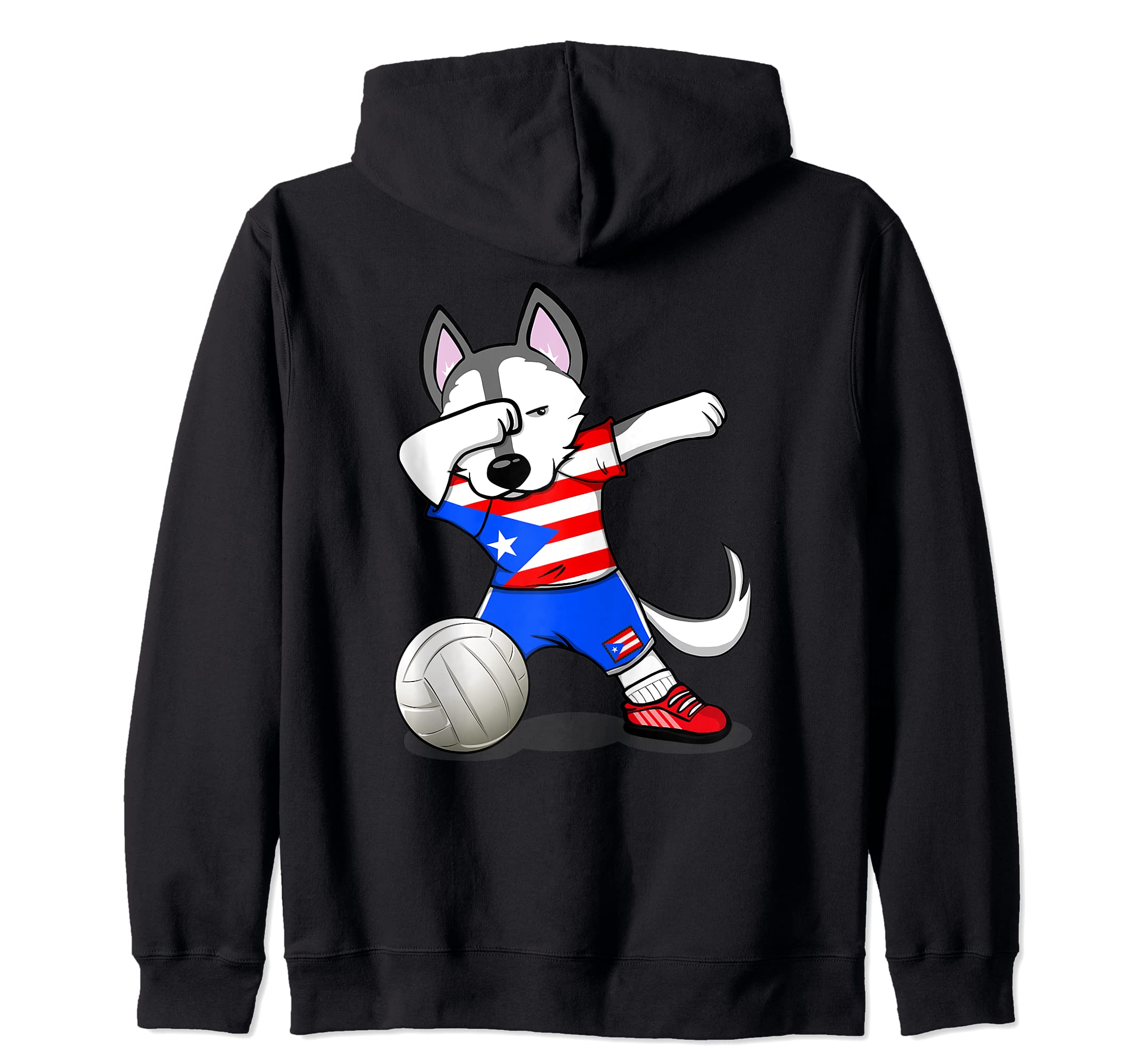 Dabbing Husky Dog Puerto Rico Volleyball Fans Jersey Flag Zip Hoodie, Black