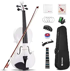 Vangoa Violino Acústico 4/4 Branco, Conjunto Iniciante Com Estojo, Resina, Descanso De Ombro, Afinador, Cordas, Arco, Adesivo De Braço