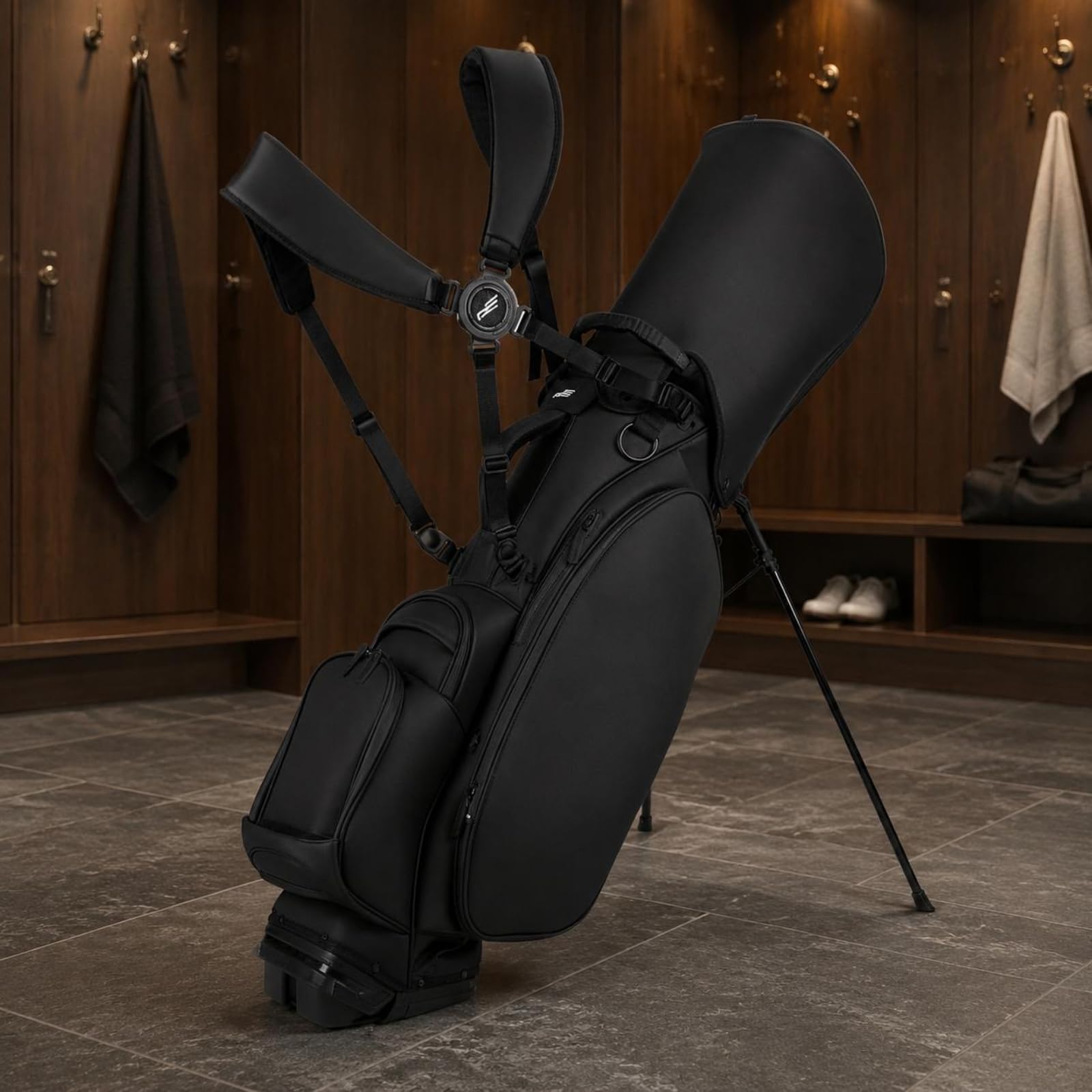 Milageto Golf Standbag Golftasche Schlägertasche Trägertasche aus Mattem PU mit Ständer Isoliertem Fach Und Mehreren Fächern für Training Reise Driving Range Alltag, Schwarz
