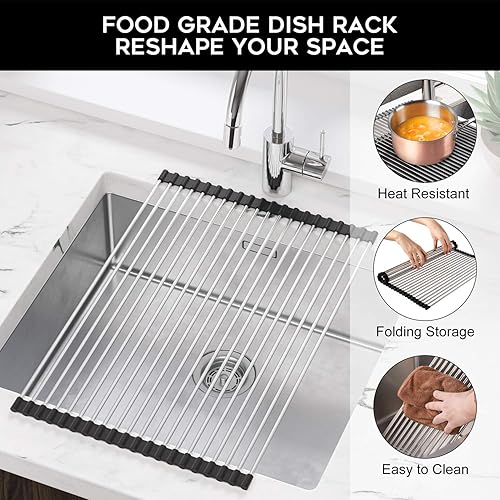 Miniatura 3 de SunCleanse Escurridor de platos enrollable, escurridor de platos sobre el fregadero, escurridor de platos de cocina, tapete plegable para fregadero