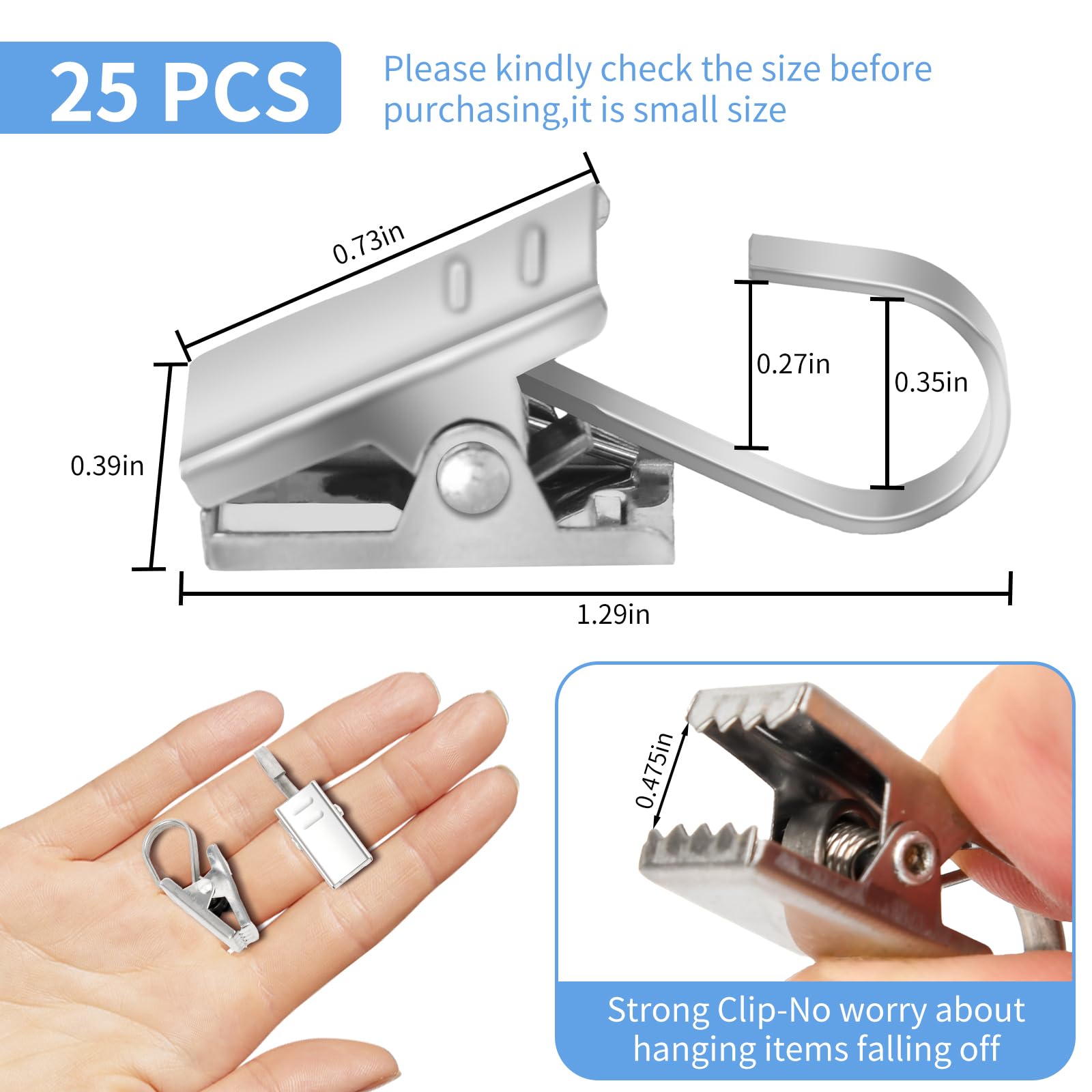 Manysky Curtain Clips Hooks, 25 Pack 430 Stainless Steel Drapery S Hooks Clips for Hanging Christmas String Lights Party Decoration, Art Craft Display, Wire Gutter Tent Camper Awning Hangers, Silver