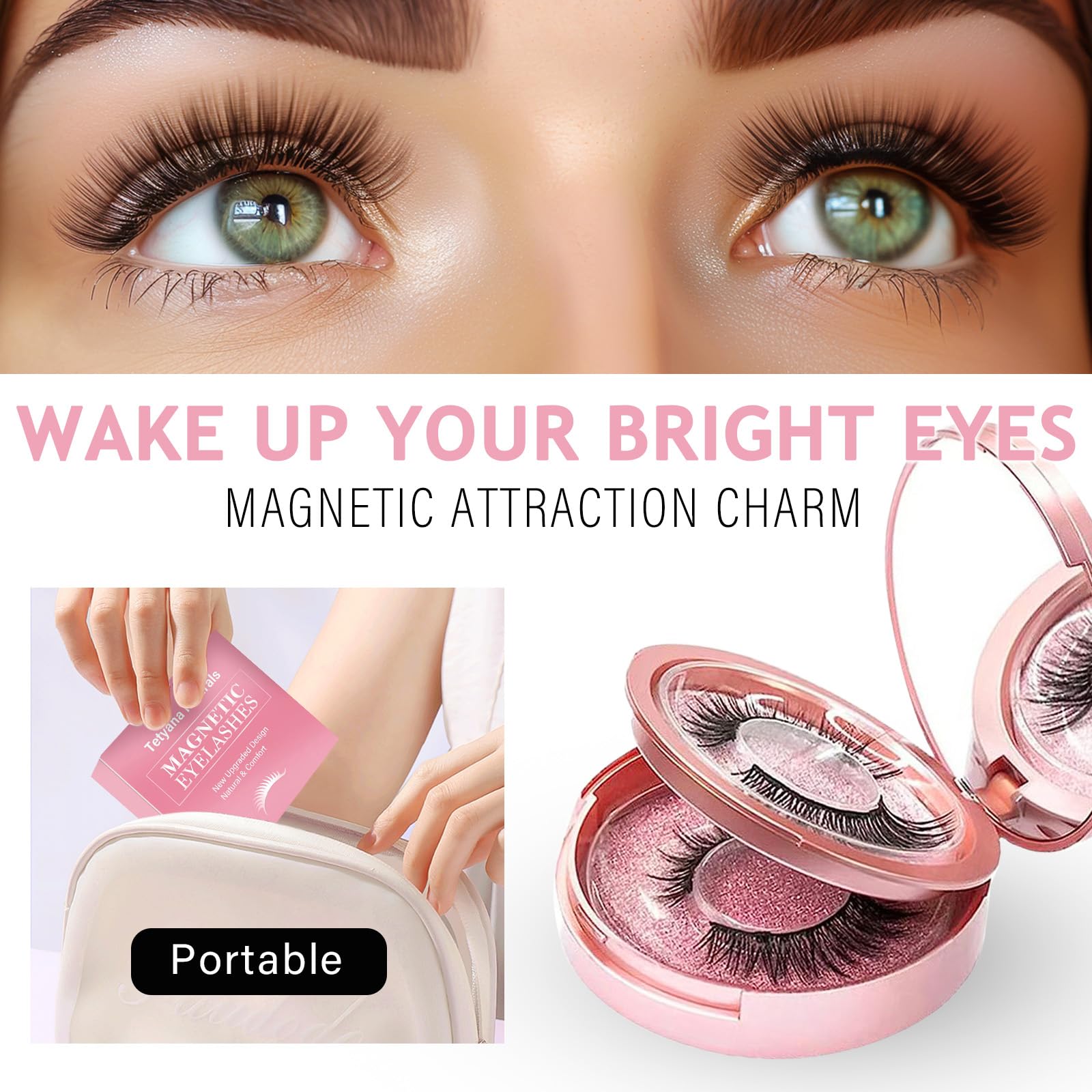 Magnetic Eyelashes, 4 Pairs Magnetic Eyelashes Natural Look, No Glue Needed Lightweight for Daily Makeup and Party Wear — view 4