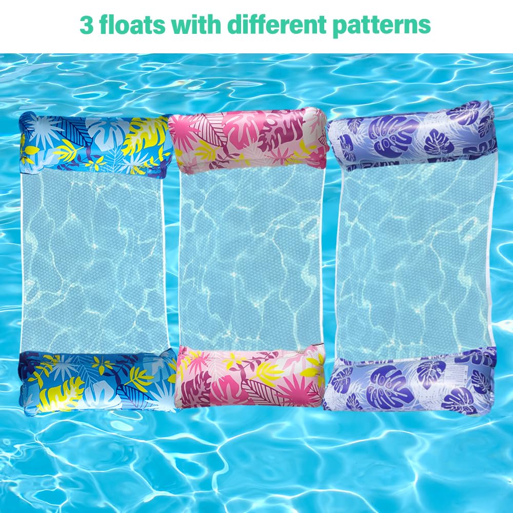 KBIBCK 3 Pack Inflatable Pool Floats Hammock,Inflatable Pool Lounger,Pools Float Water Hammocks with Manual Air Pump,4-in-1 Water Hammock InflatableFloating Chair Bed Raft Recliner Float for Adult Kid - Image 4