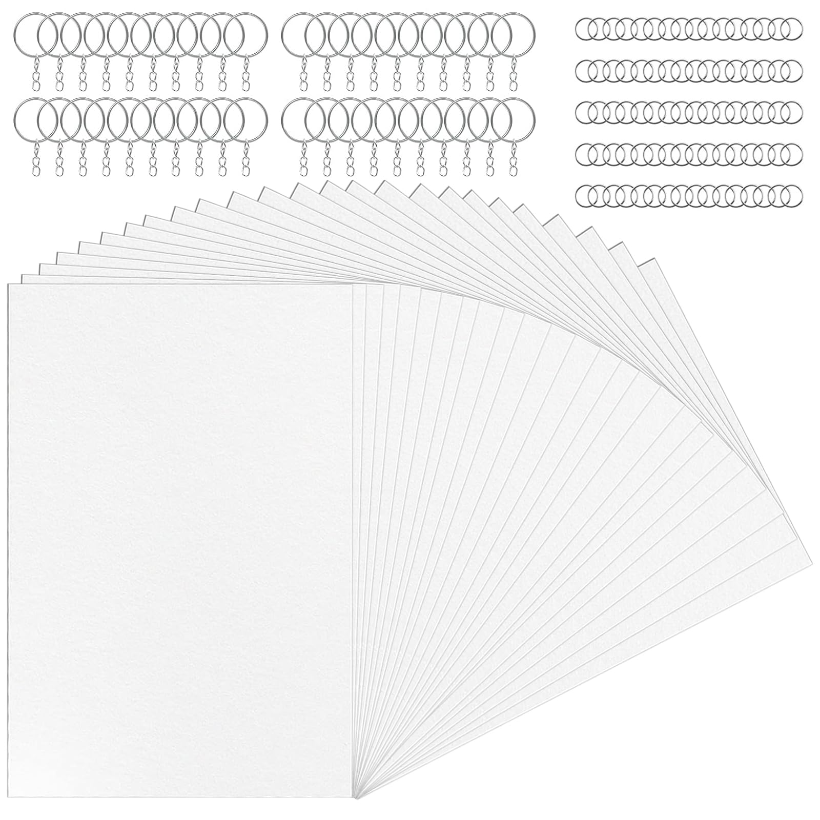 WOOWAIR 225 Pezzi Set di Fogli in Plastica Termoretraibile, 20x14,5cm Magica Shrink Plastic include 25 Fogli di Carta Termoretraibile e 100 Portachiavi con Catenine per Artigianale Creativa Fai da Te
