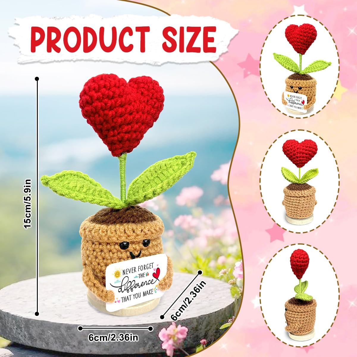 Valentine Day Mini Heart Flowers Crochet, Valentine Gifts for Him Her, Anniversary Birthday Gift for Wife Husband, Unique Valentine Day Decor for Coworkers Mom Friends - Image 2