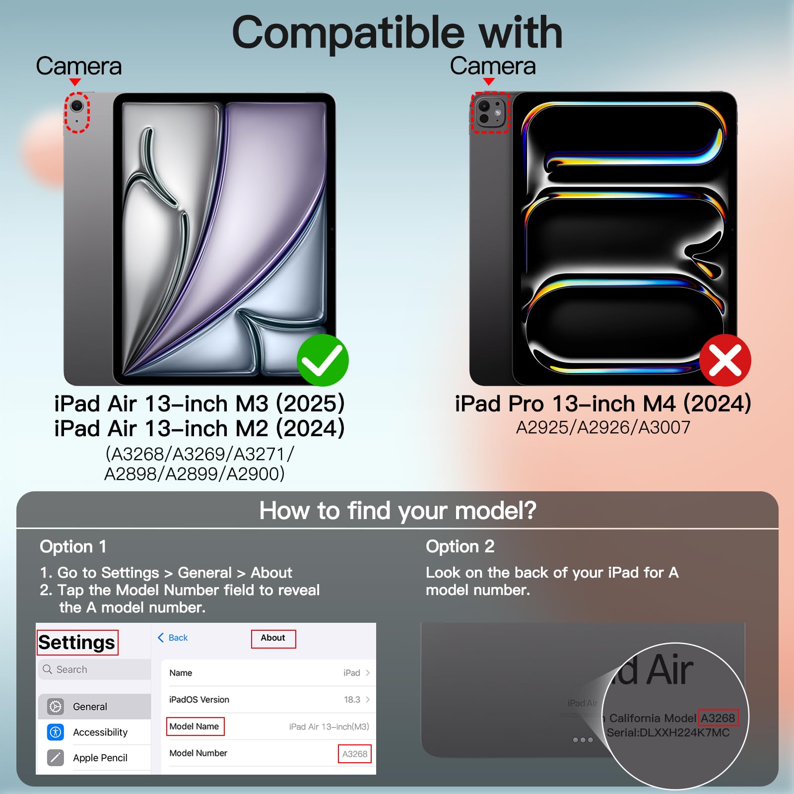 JETech Custodia per iPad Air 13 Pollici M3/M2 (2025/2024), Sottile Supporto Rigido Retro Conchiglia Intelligente Cover con Auto Svegliati/Sonno (Nero)