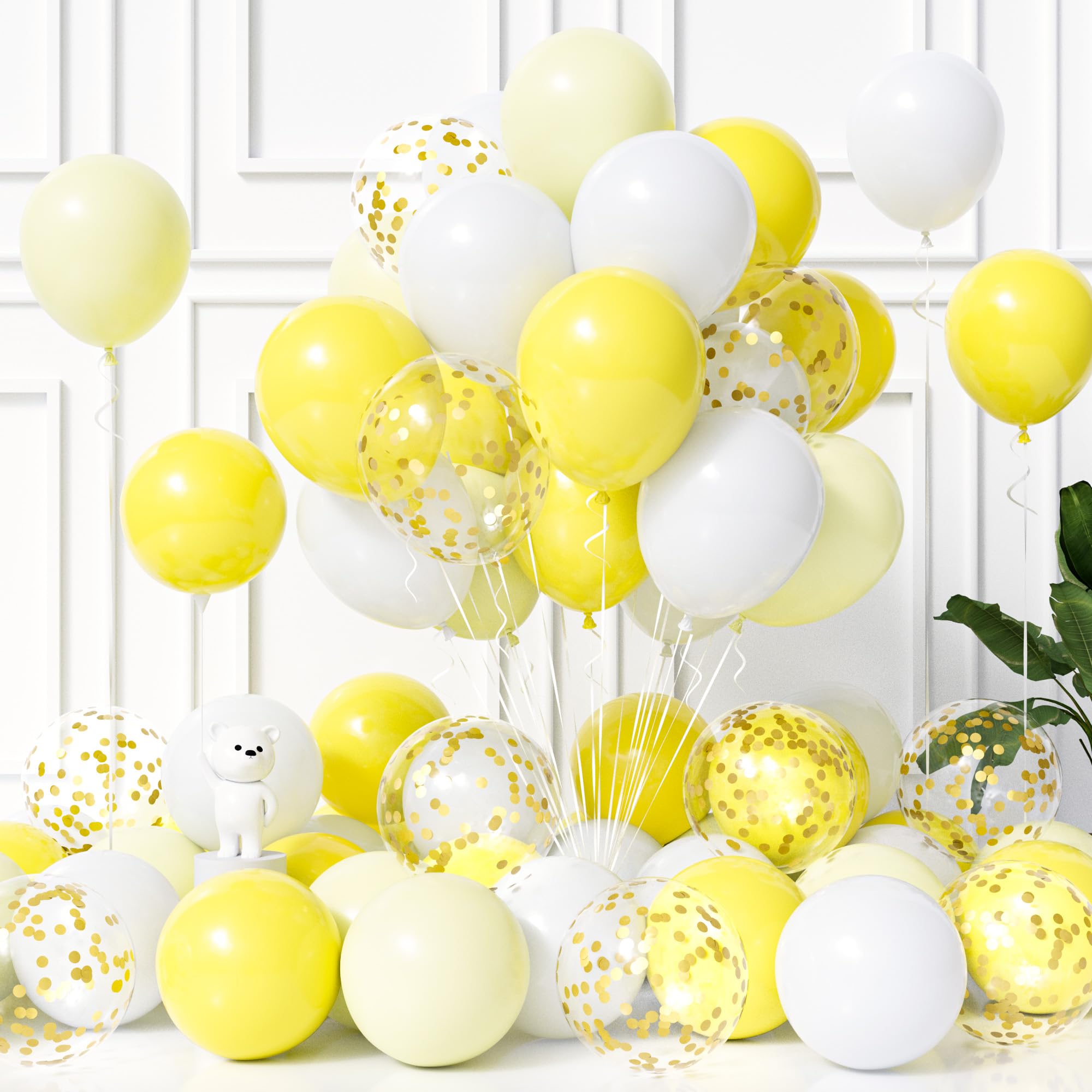 Balloon Dance Yellow White Balloons, 50Pcs 12Inch Pastel Macaron Yellow Matte Yellow White Balloons for Girl Boy Birthday Baby Shower Graduation Anniversary Wedding Sunshine Party Celebration