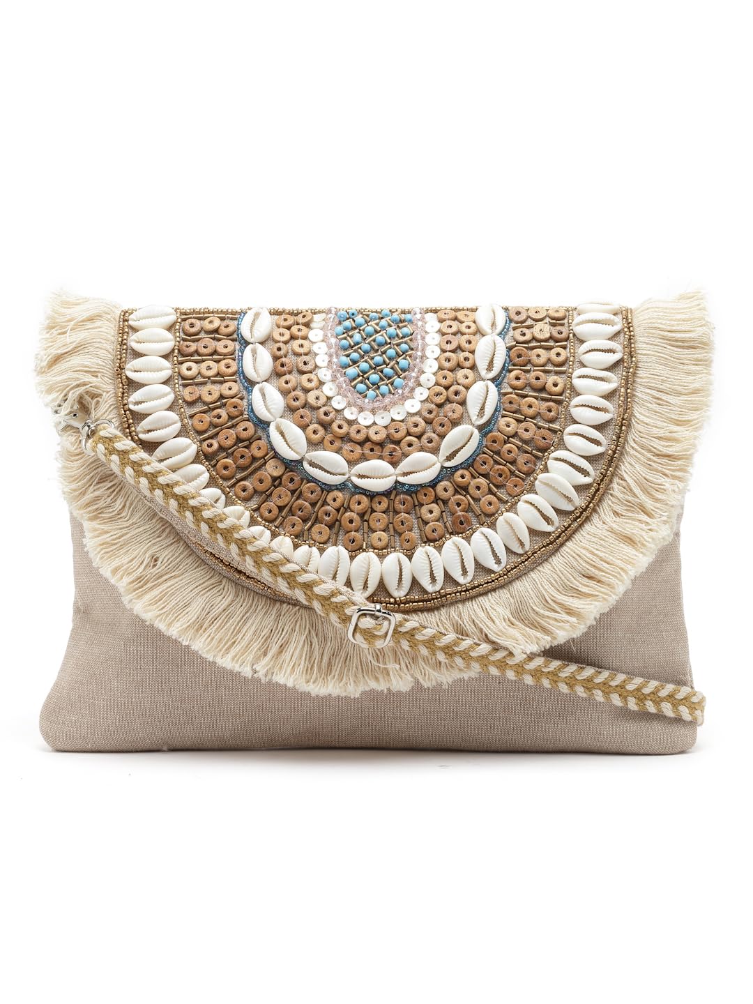 Anekaant Womens Boho Nude & Brown Seashell Embellished Relaxed Fit Canvas Sling Bag (B0CBCD4WSB) Amazon Price History, Amazon Price Tracker