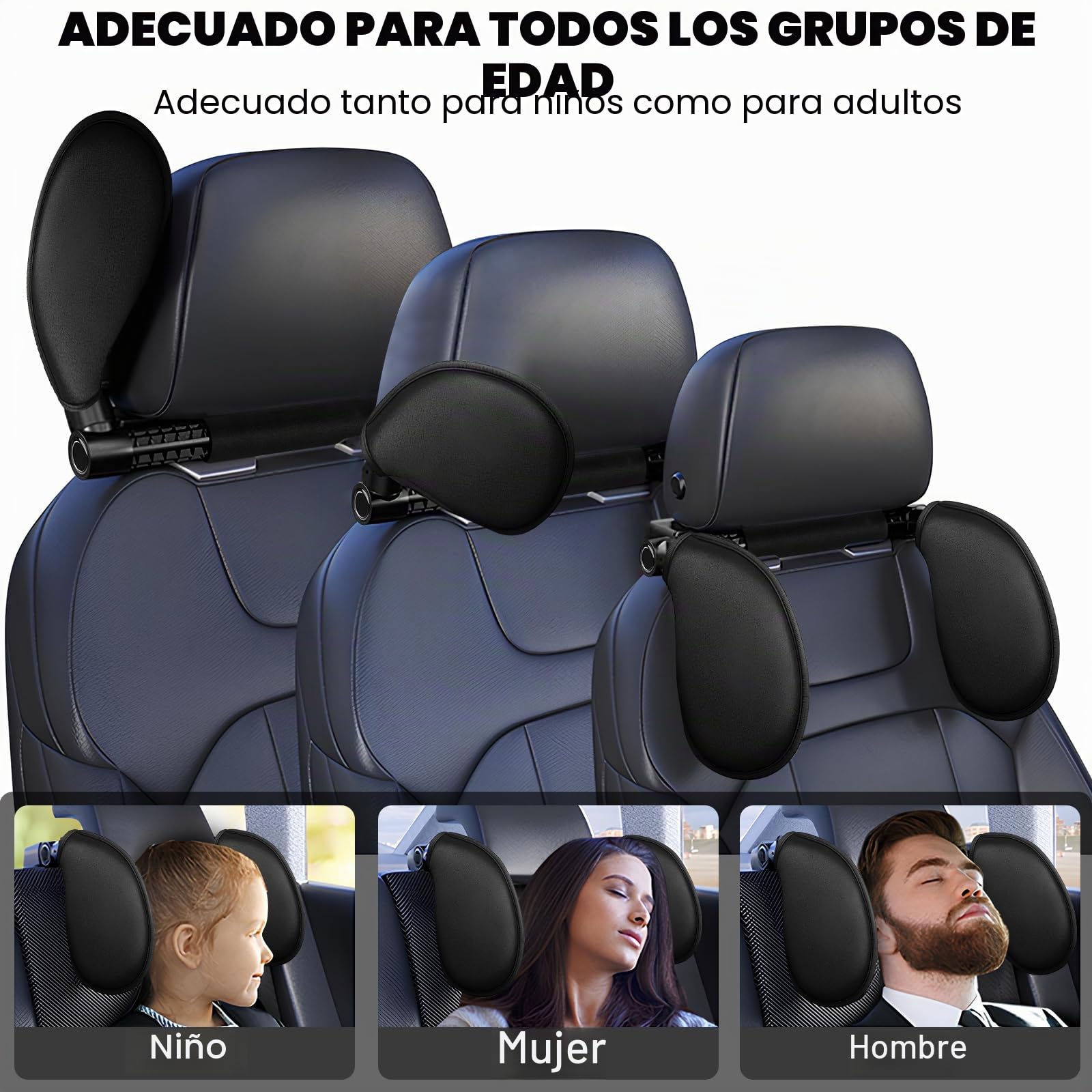 Reposacabezas de Coche,Soporte Para El Cuello Retráctil y Extraíble Almohada Lateral del Reposacabezas para Automóviles, Apto Para Niños Adultos Reposacabezas para Coche (Negro)