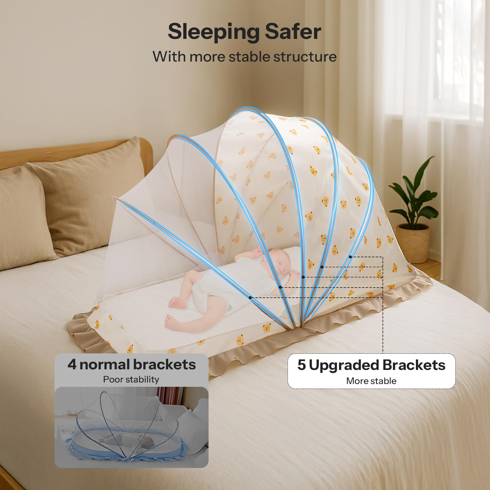 UN1QUE Foldable Baby Mosquito Net, Bottomless Net For Infants, Innovative Shell For Safe Sleep 120 X 65 X 60 Cms, For Babies & Toddlers (0 To 4 Years), Beige 1
