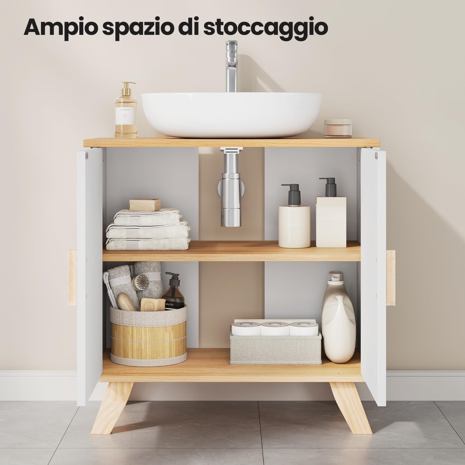 EUGAD Mobile Sottolavabo per Bagno Sottolavello Armadietto sotto Lavandino con Due Ante in Legno, 30 x 60 x 60 cm