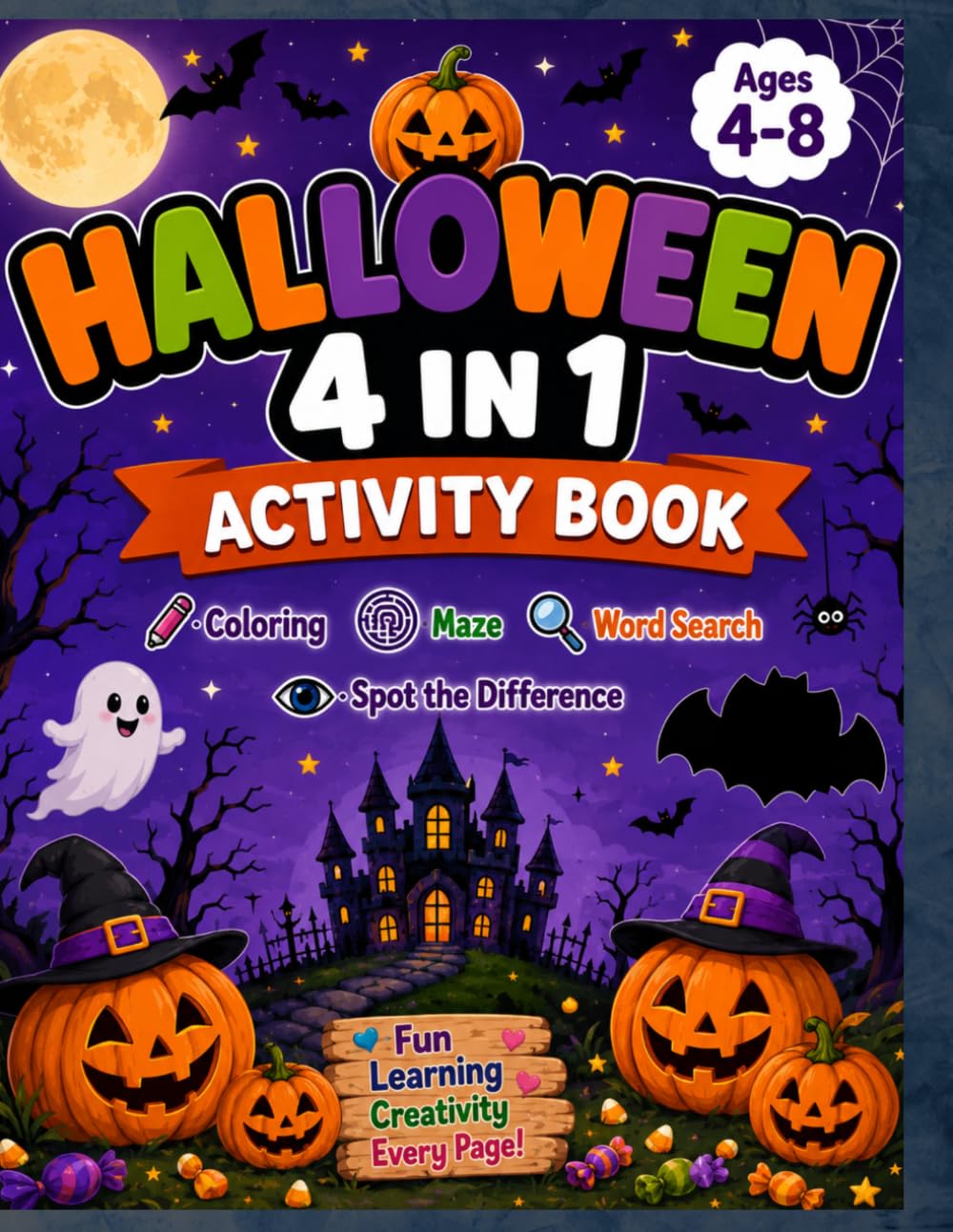 Halloween 4-in-1 Activity Book for Kids Ages 4-8