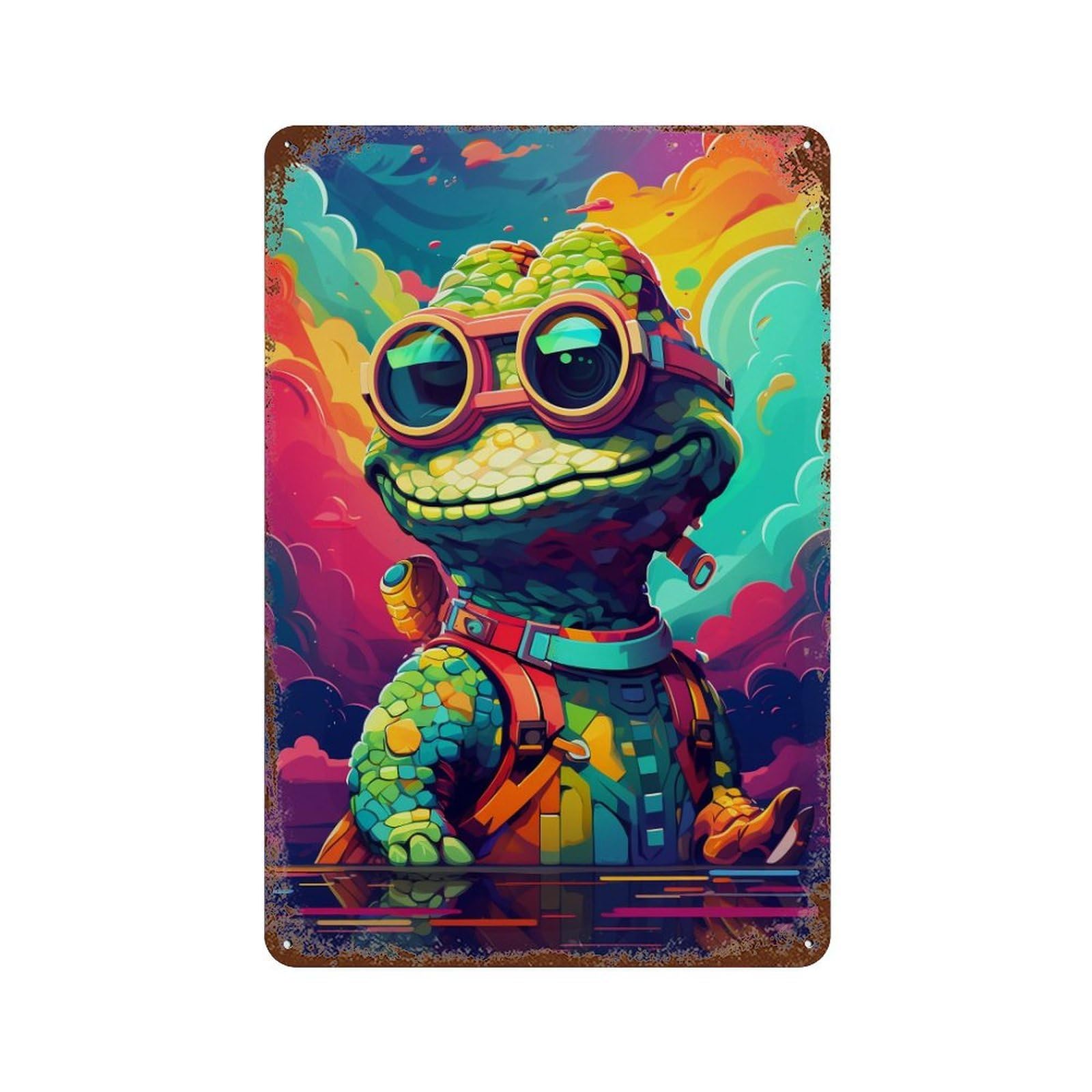 Colorful Lizard Adventure Retro Metal Sign 11.8"x7.9", Novelty Wall Decor for Farmhouse, Kitchen And Entryway Decor