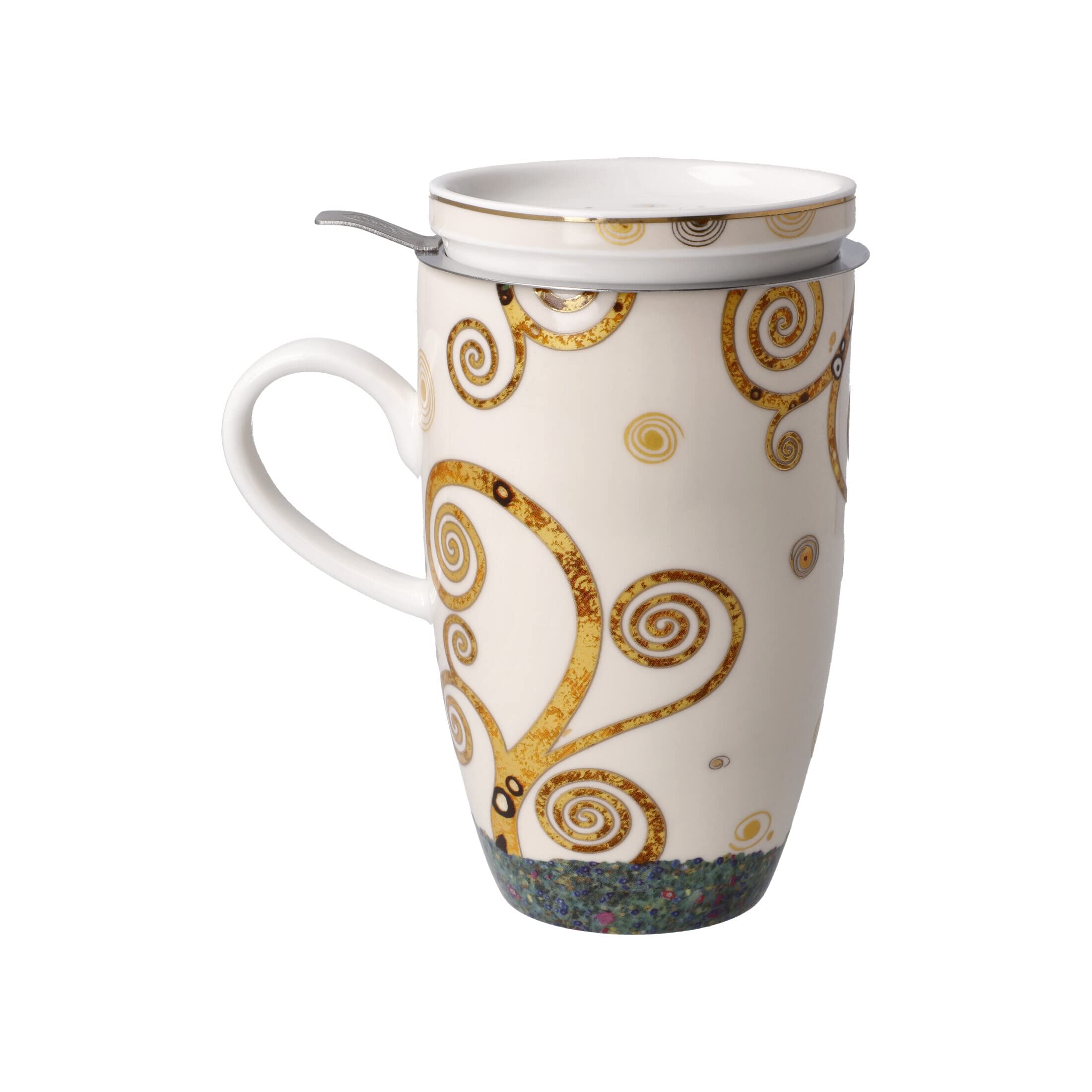 Goebel Teetasse mit Deckel und Sieb zum Sammeln Gustav Klimt Der Kuss, 11,5x8x14cm, 0,45L, 67-072-02-1