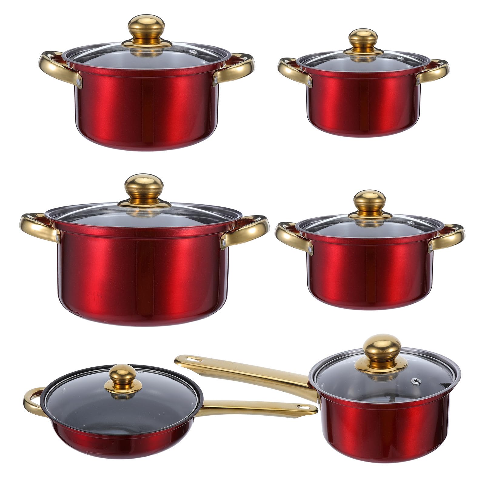 ULTECHNOVO Set Pentole 6 Pezzi in Acciaio Inox per Cucina Domestica e Commerciale, Pentole Resistenti alla Bollitura e Frittura con Coperchi in Vetro Trasparente