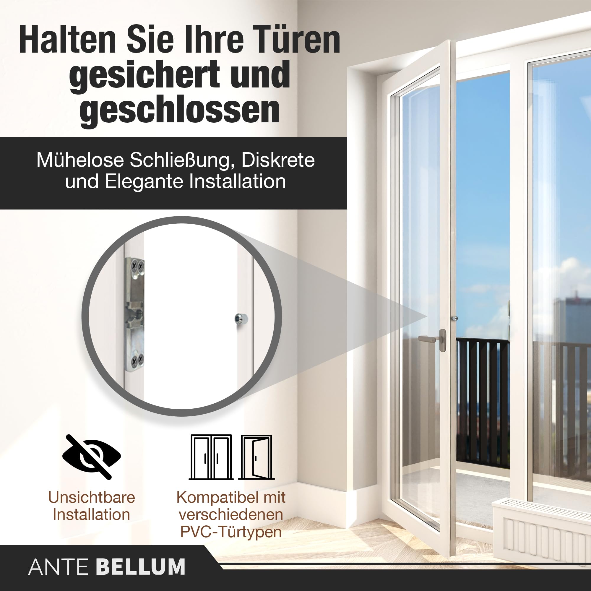 Chiusura invisibile per porta del balcone, sistema di porta del balcone, con molla di sicurezza e viti Ante Bellum
