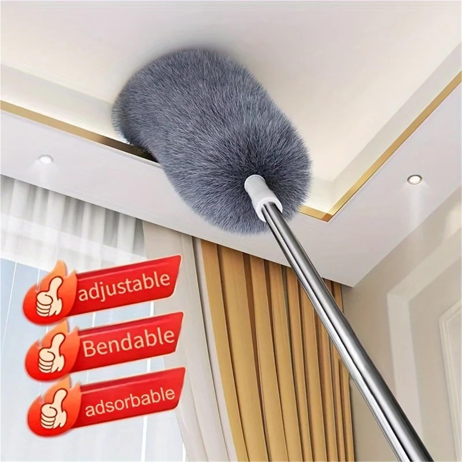 Plumero Atrapapolvo Cepillo de Microfibra Reutilizable extralargo con Varilla Extensible for Limpieza Dormitorio y Sala Estar(1pc 280cm-Splicing)