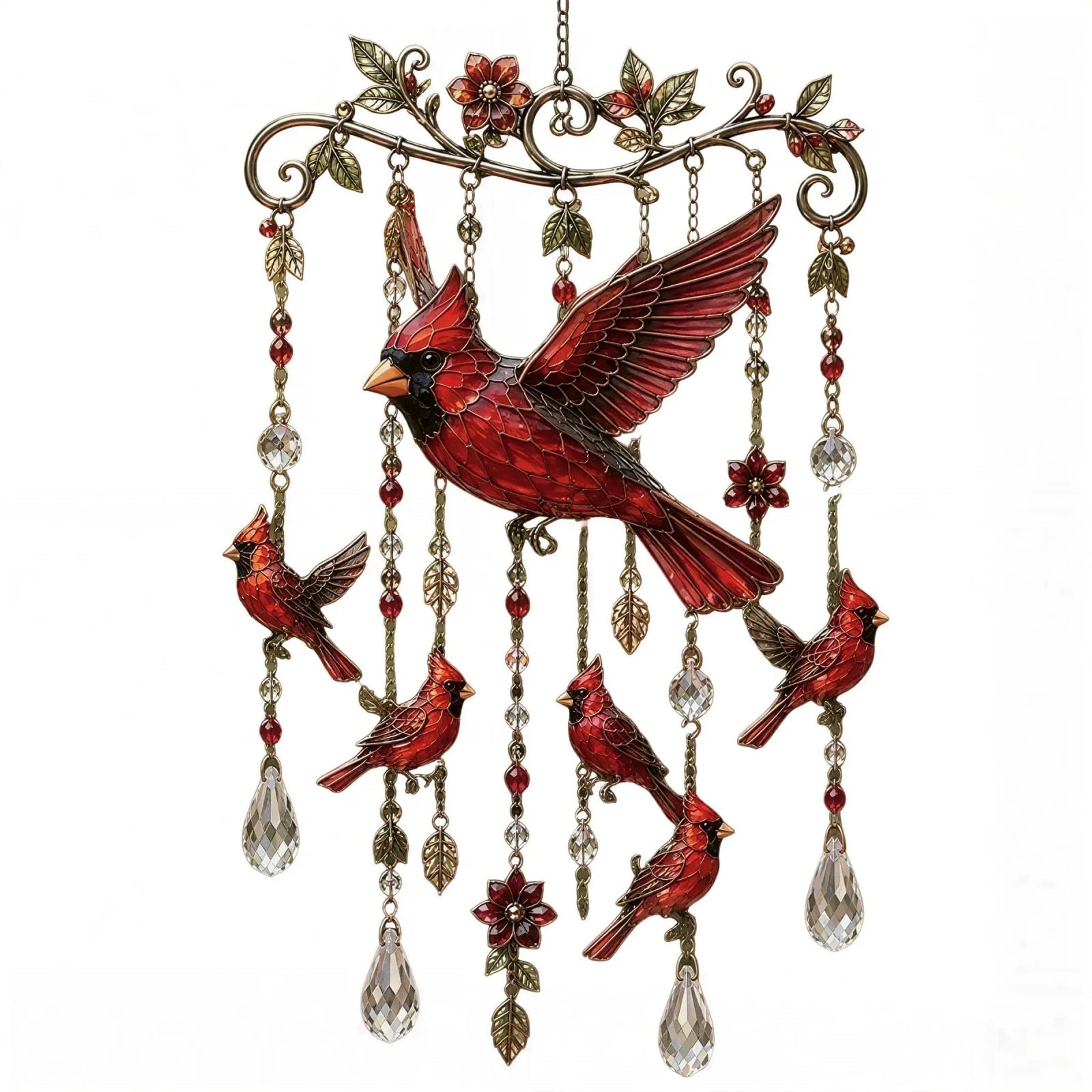 Pangboer F Suspended Bird Decor Or Porch Patio Garden With Ornate Loral Rame, Colorful Artwork, Yard Balcony Window Accent Balcony Window Ornament Crystal Accent Bird Artwork