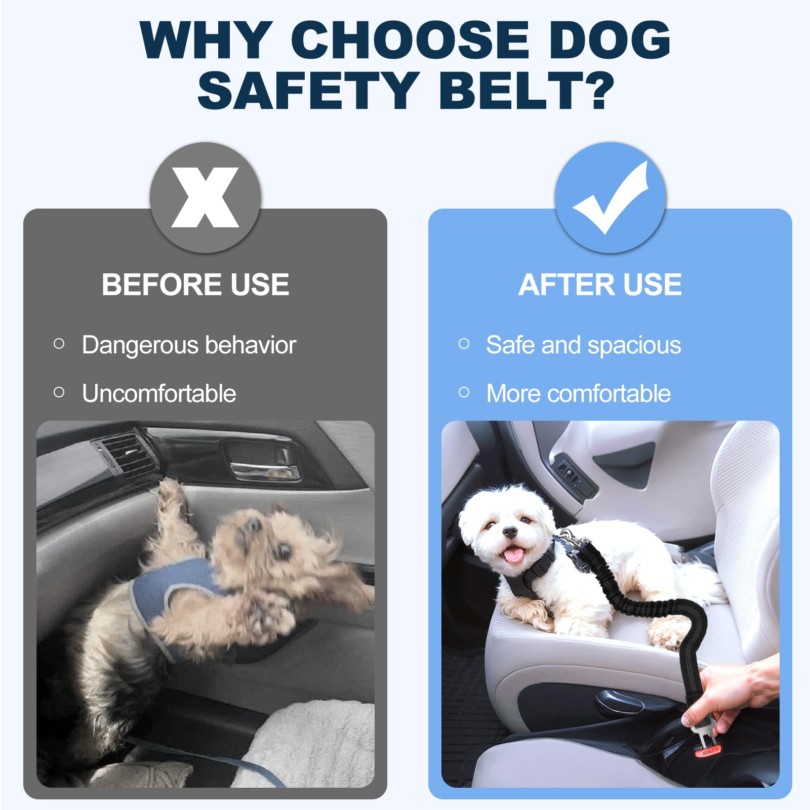 1pk Ceintures de sécurité de Voiture pour Chien, réglable 50-75cm Ceinture de Securite pour, des Chocs pour Tout Type de Voiture pour Tous Les Chiens et Chats(Noir)
