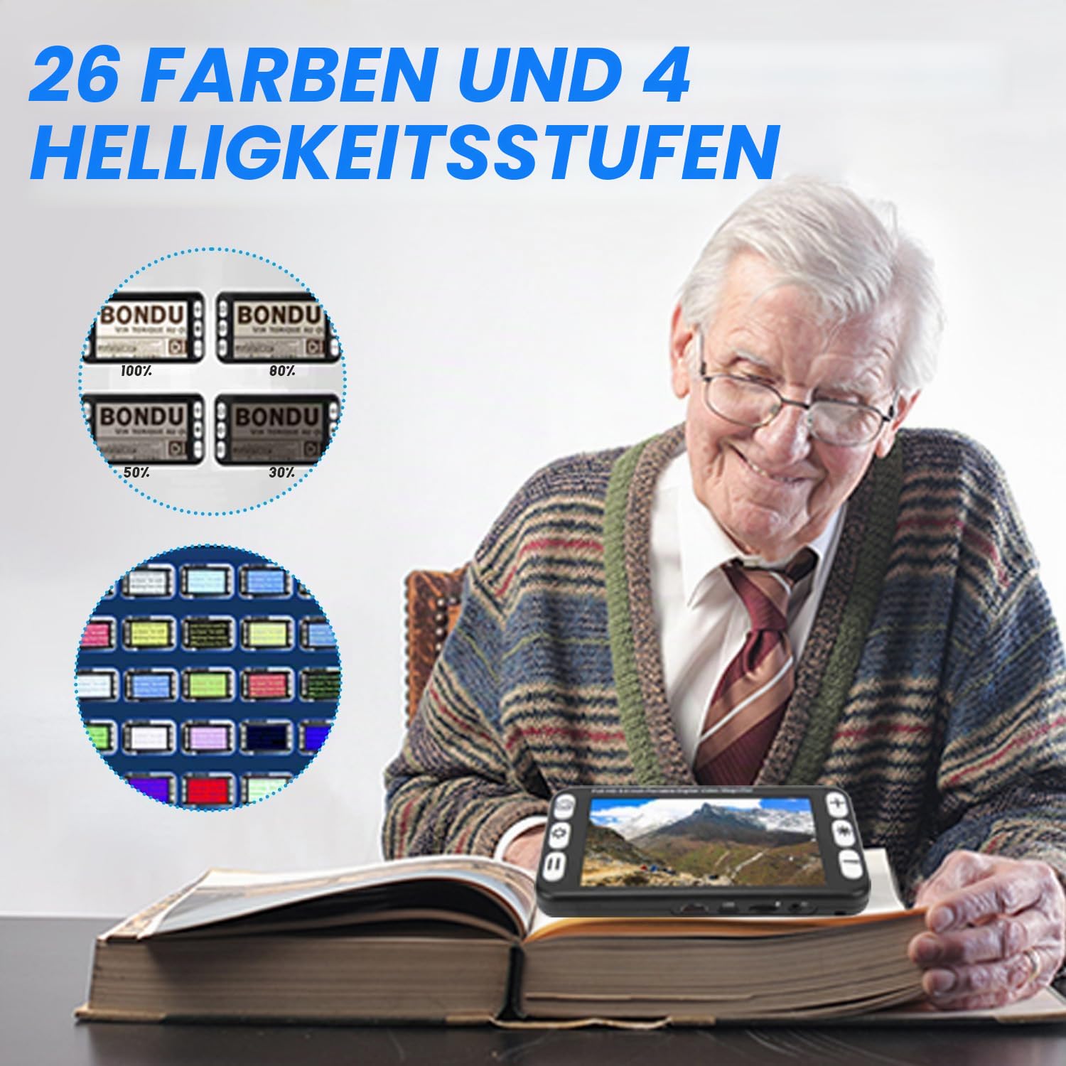 Digitale Handlupe, 5 Zoll Elektronische Lesehilfe Mit 2-48X Stufenloser Vergrößerung, Mehrere Farbmodi, Speicherwiedergabefunktion, Dual Verwendung Für Nah- Und Fernsicht