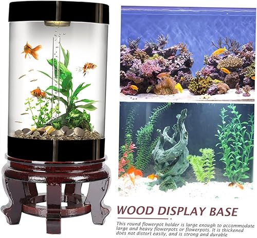 Miniatura 6 de DECHOUS Bandeja para macetas, soporte de madera, bandeja redonda negra con adornos de madera, soportes de madera para plantas, taburete de madera