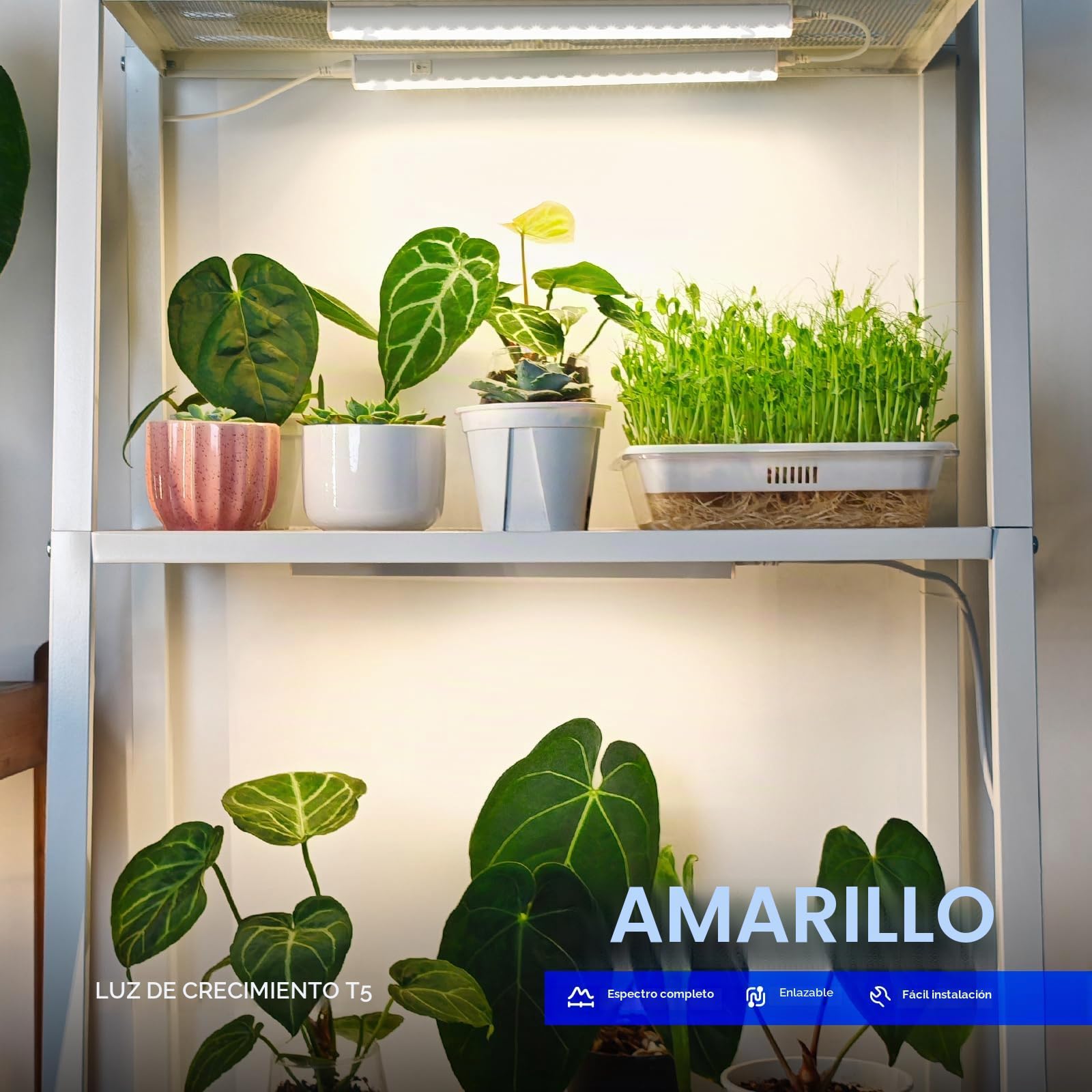 Barrina Luces de cultivo T5 de 1 pie para plantas de interior, amarillo, luz solar de espectro completo, lámpara de cultivo de plantas enlazable, tira de luz LED de crecimiento con interruptor, Plug