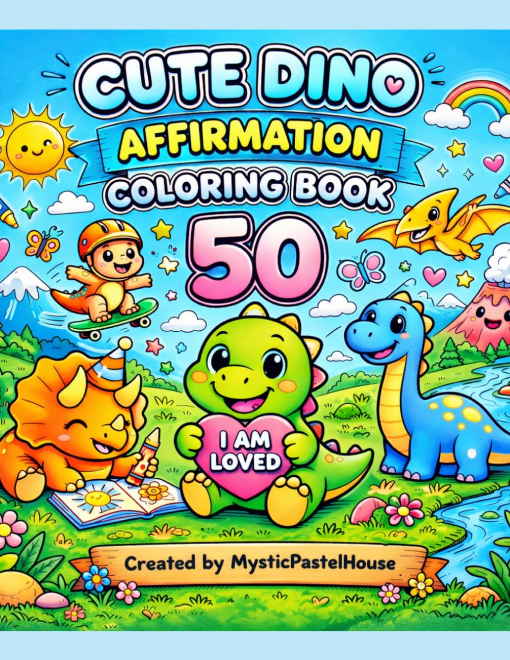 Cute Dino Affirmation Coloring Book for Kids: Fun & Positive Coloring Pages for Toddlers Ages 2–5