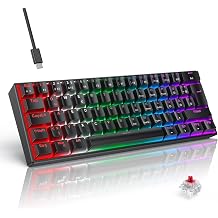 TECURS QWERTZ Mechanical Gaming Keyboard 60% Mechanical Keyboard Red Switch for PC Gamer and Work 61 Keys Wired Keyboard for Windows PC, PS5/PS4, Black