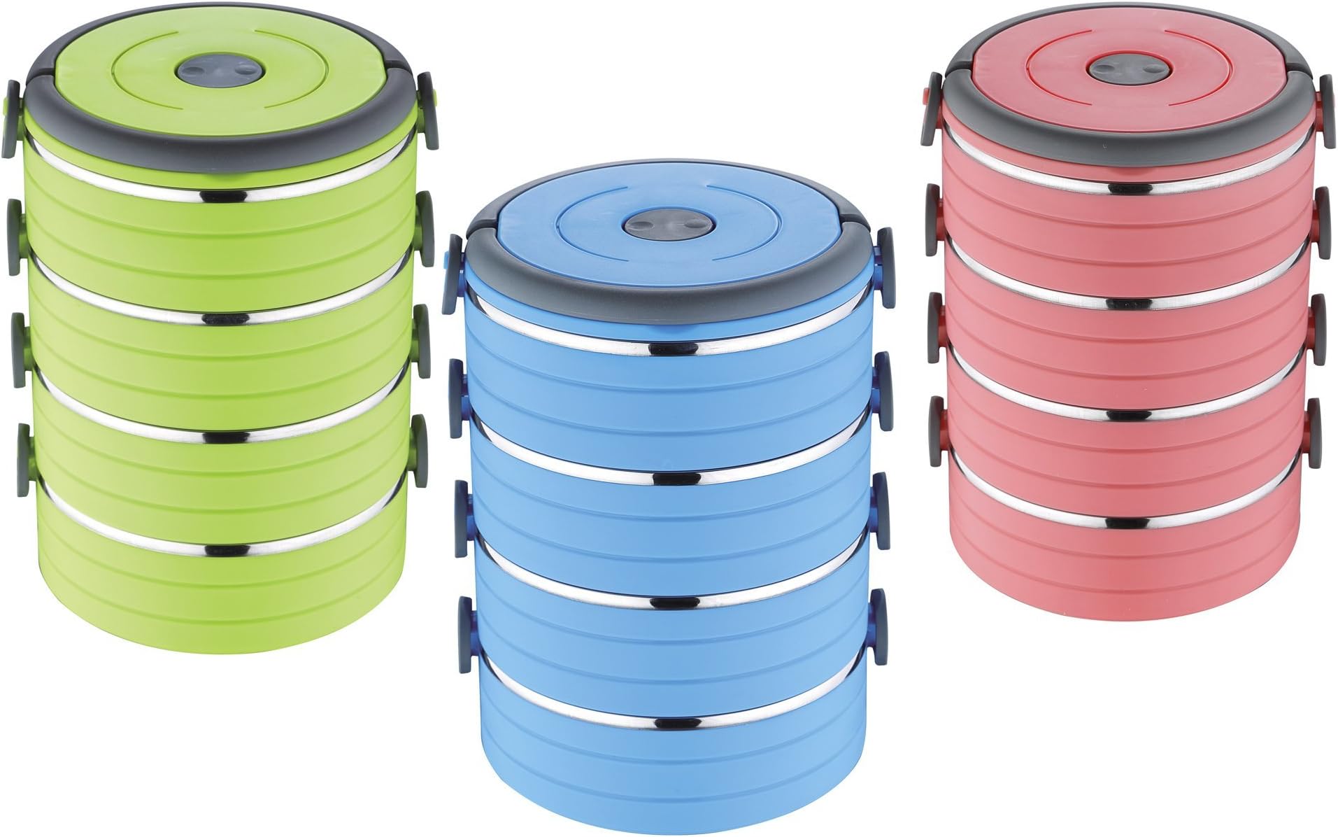 Renberg Tunnel Four-Layer Lunch Box, Polypropylene, Stainless Steel, Multi-Colour, 16.5 x 16.5 x 21.3 cm